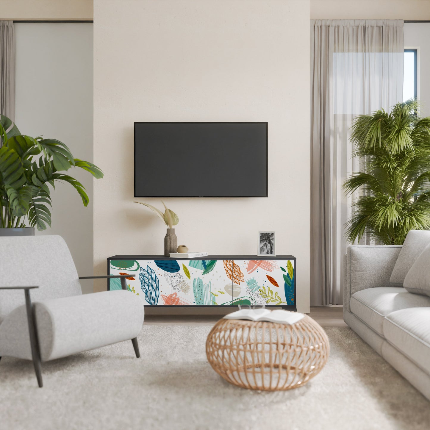 BOTANICAL HURRICANE TV-bänk med 3 dörrar i svart finish