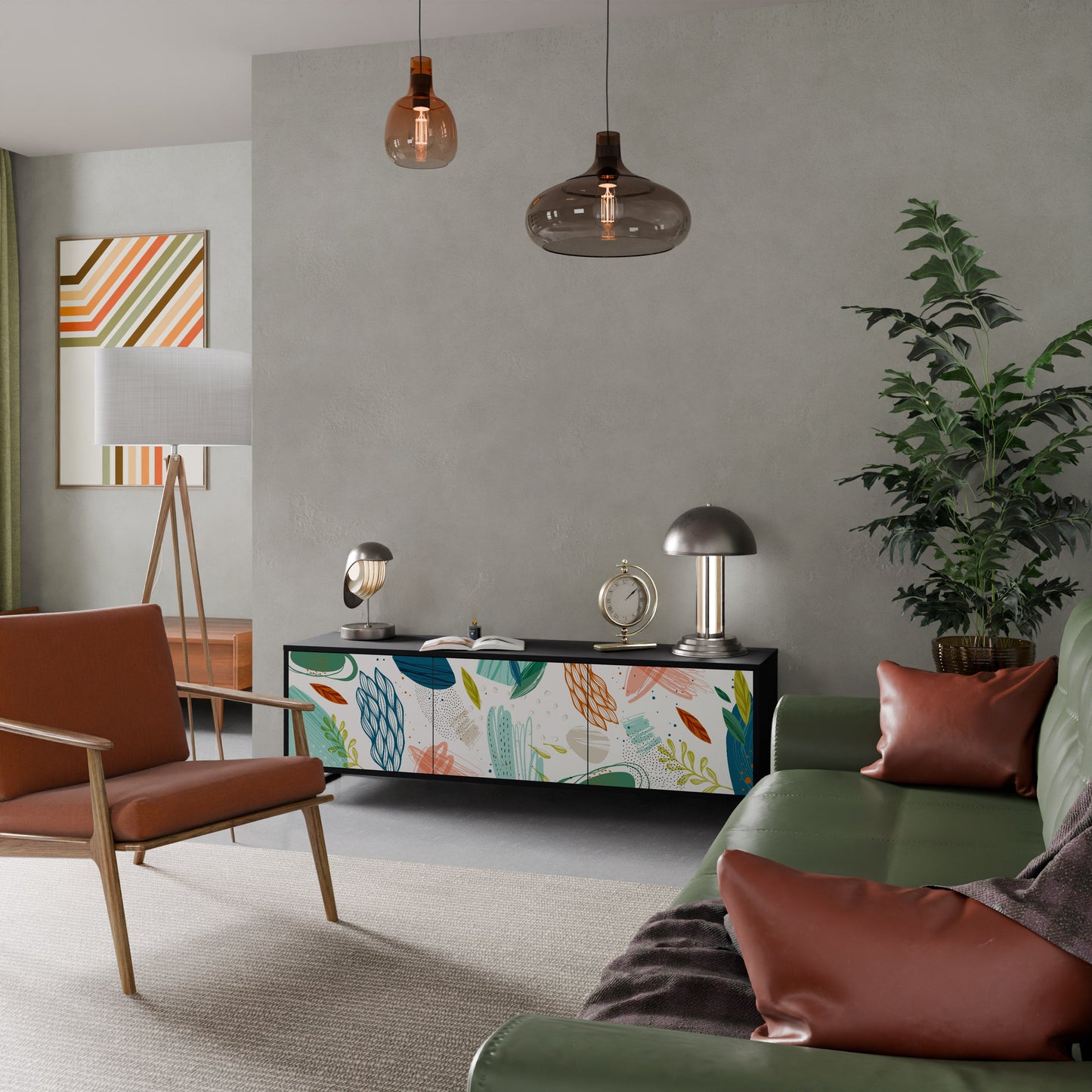 BOTANICAL HURRICANE TV-bänk med 3 dörrar i svart finish