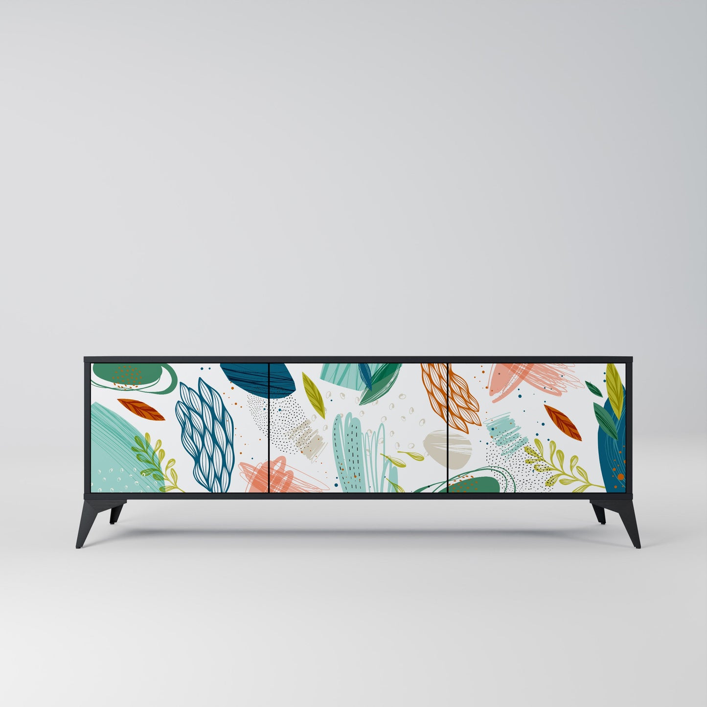 BOTANICAL HURRICANE TV-bänk med 3 dörrar i svart finish