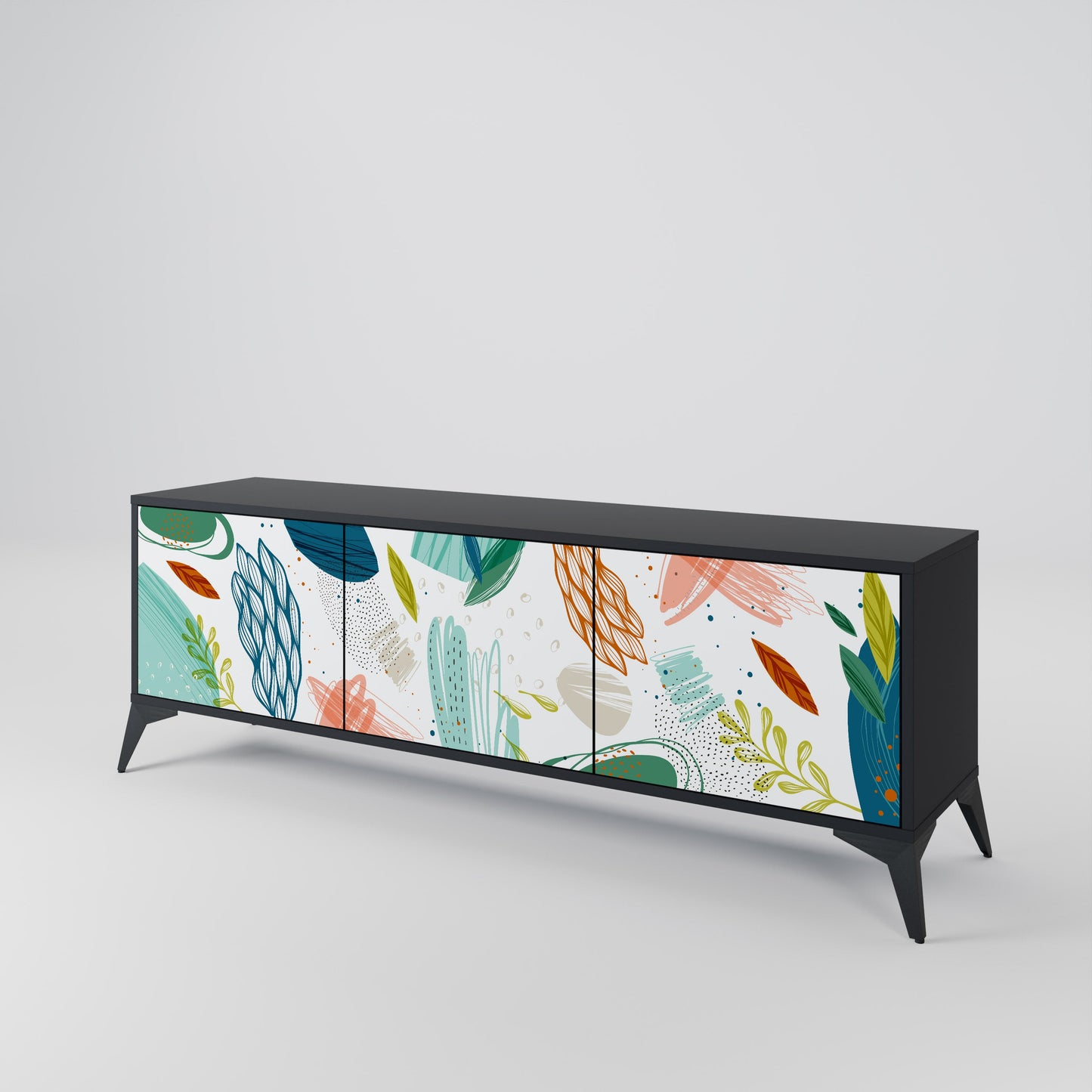 BOTANICAL HURRICANE TV-bänk med 3 dörrar i svart finish