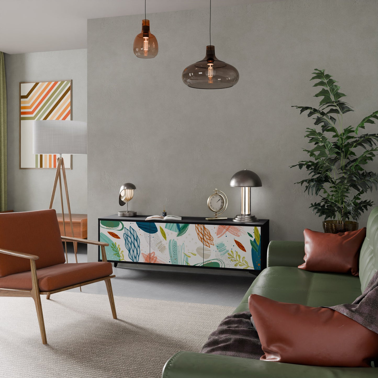 BOTANICAL HURRICANE TV-bänk med 3 dörrar i svart finish