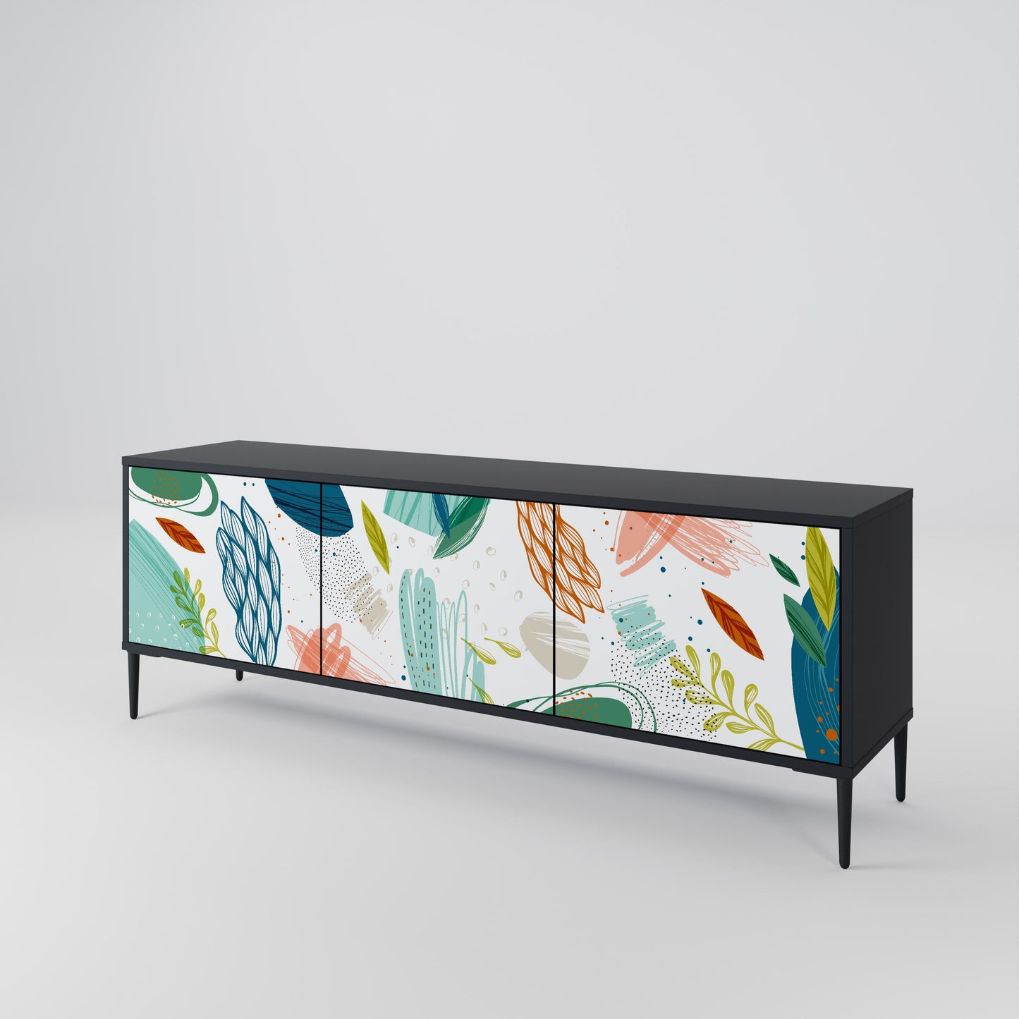BOTANICAL HURRICANE TV-bänk med 3 dörrar i svart finish