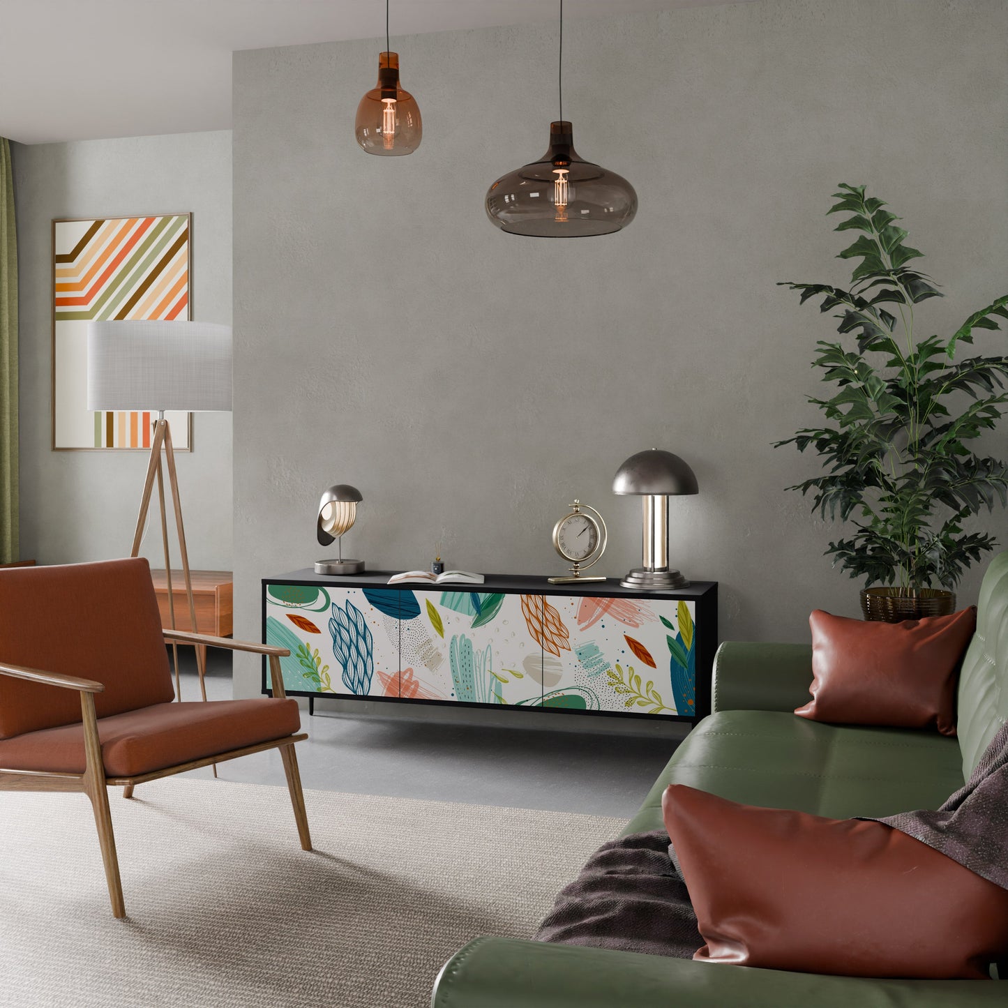 BOTANICAL HURRICANE TV-bänk med 3 dörrar i svart finish