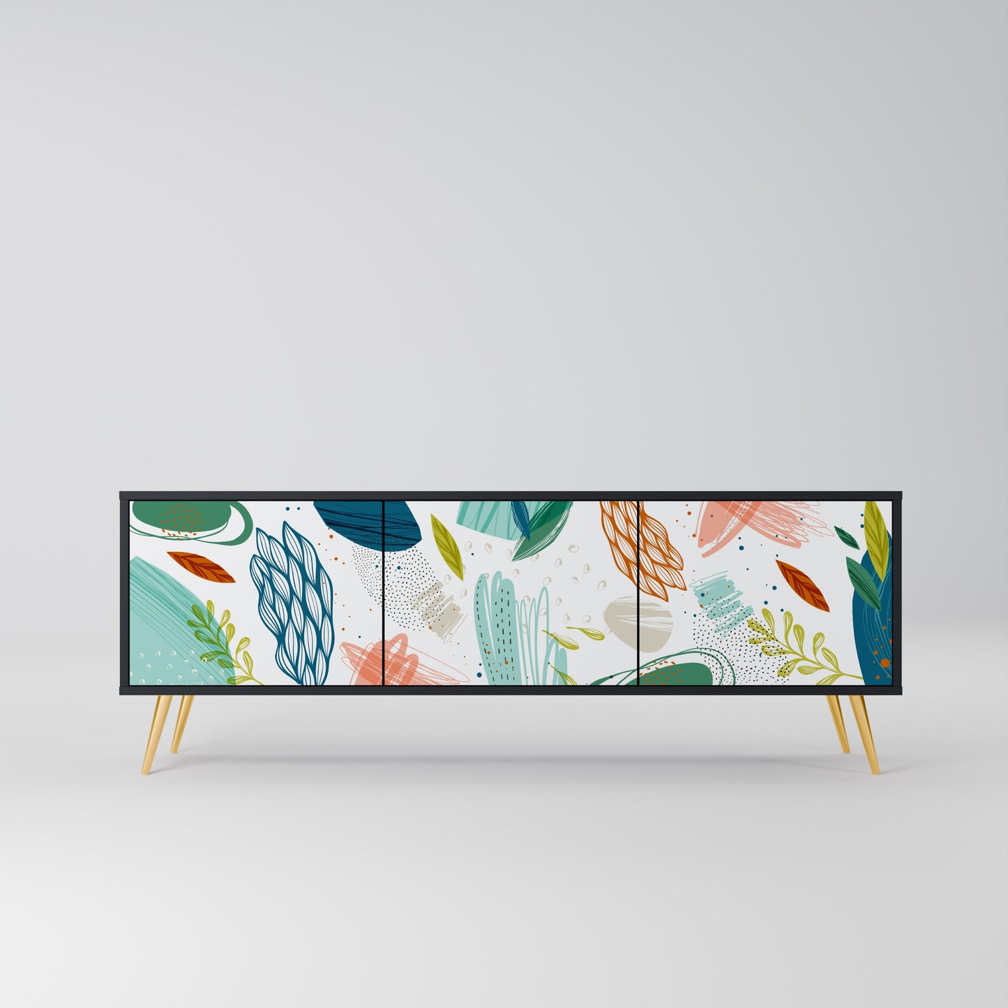 BOTANICAL HURRICANE TV-bänk med 3 dörrar i svart finish