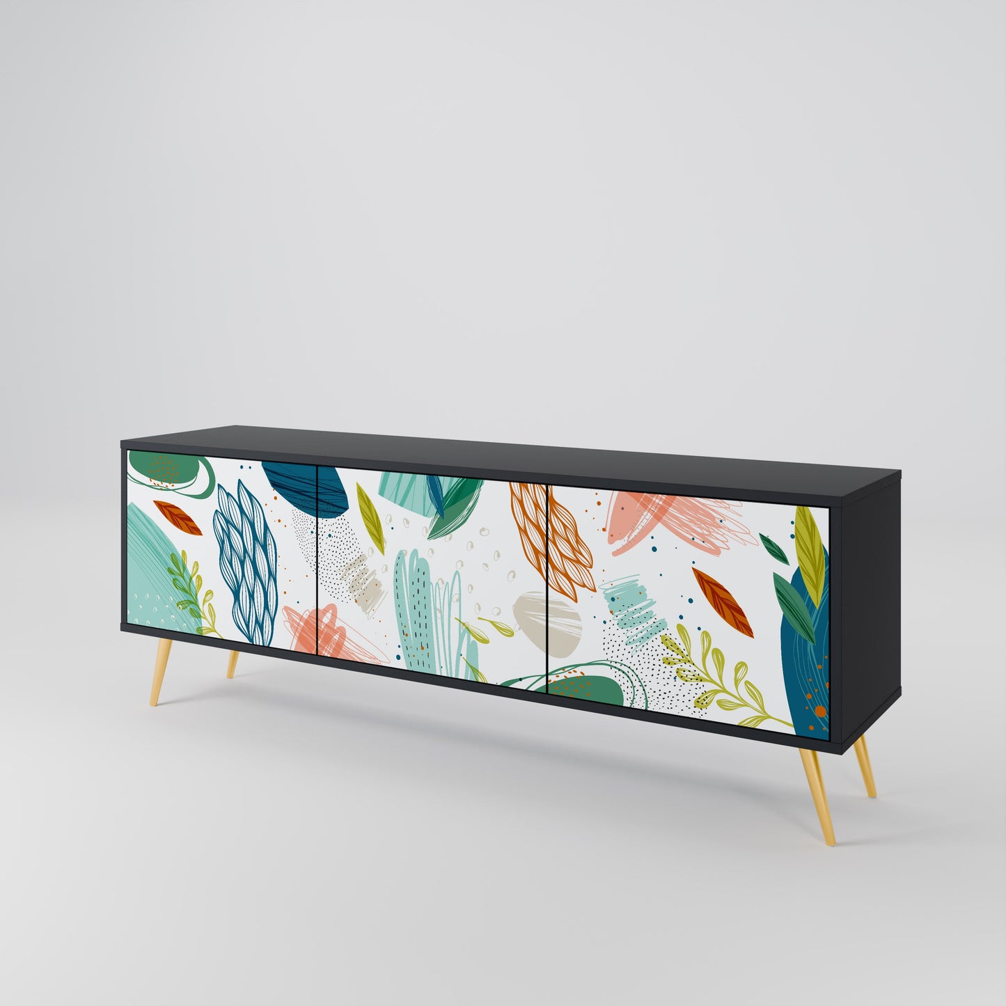 BOTANICAL HURRICANE TV-bänk med 3 dörrar i svart finish