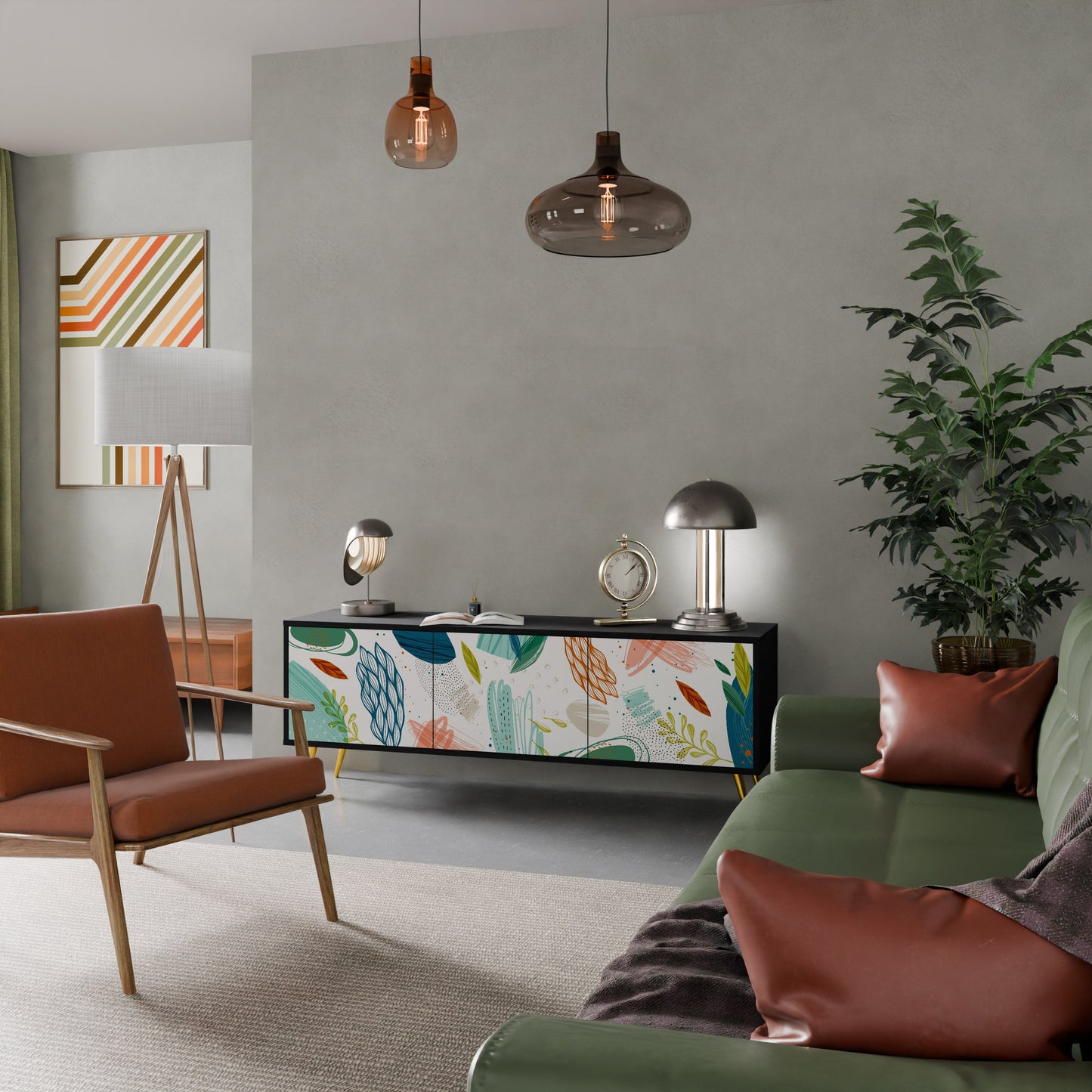 BOTANICAL HURRICANE TV-bänk med 3 dörrar i svart finish