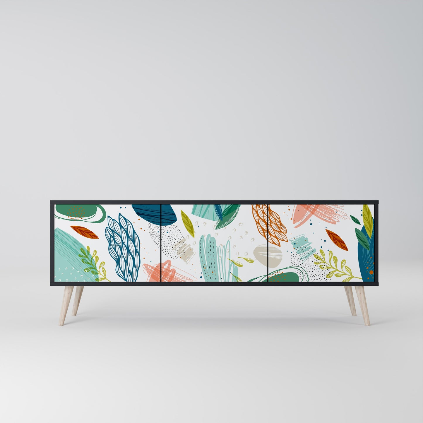BOTANICAL HURRICANE TV-bänk med 3 dörrar i svart finish