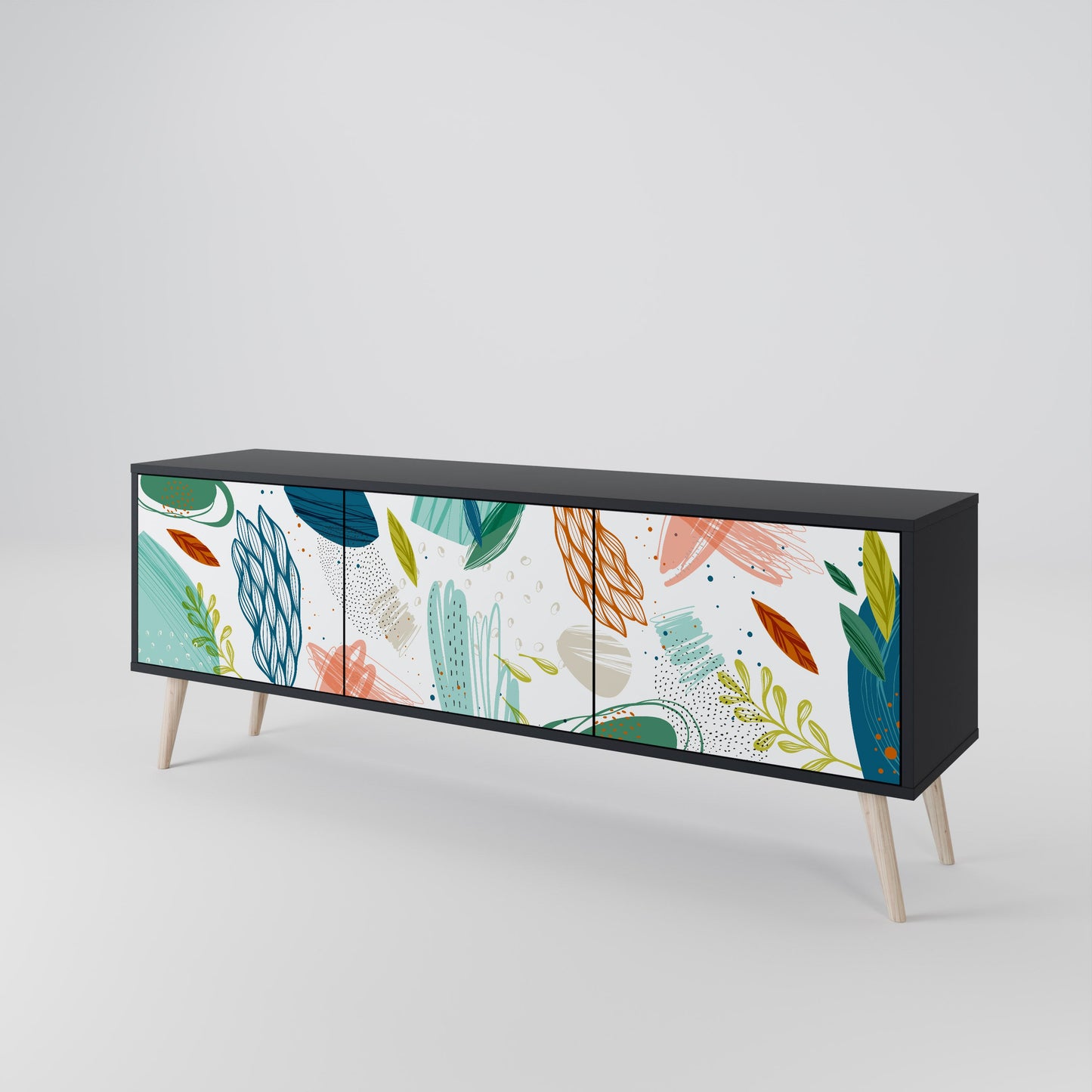 BOTANICAL HURRICANE TV-bänk med 3 dörrar i svart finish