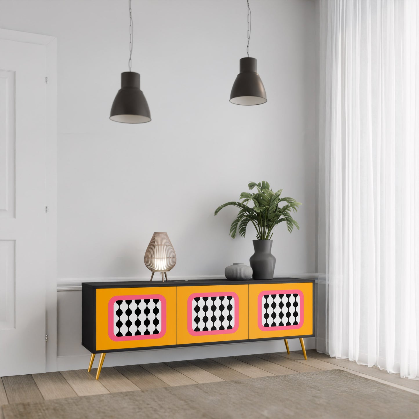 TEARS IN HEAVEN 3-Door TV Stand in Black Finish