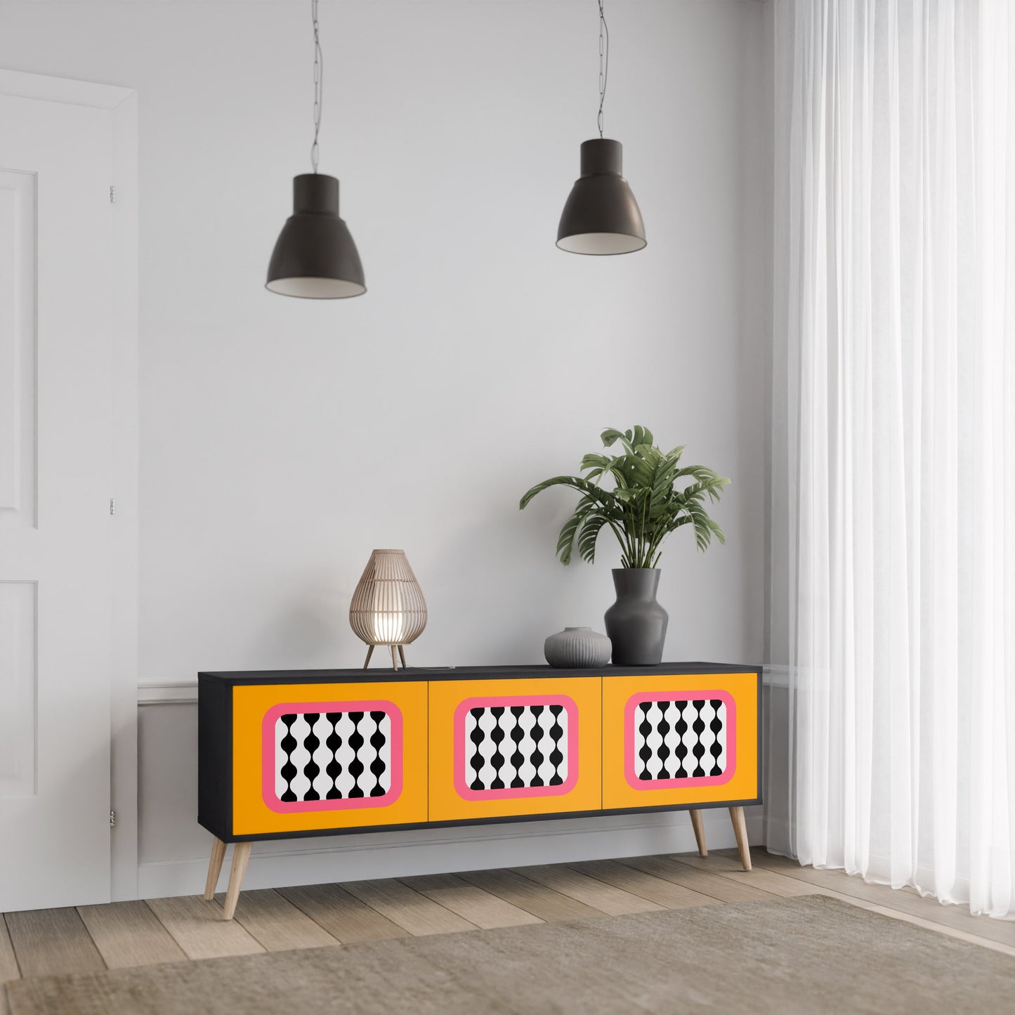 TEARS IN HEAVEN 3-Door TV Stand in Black Finish