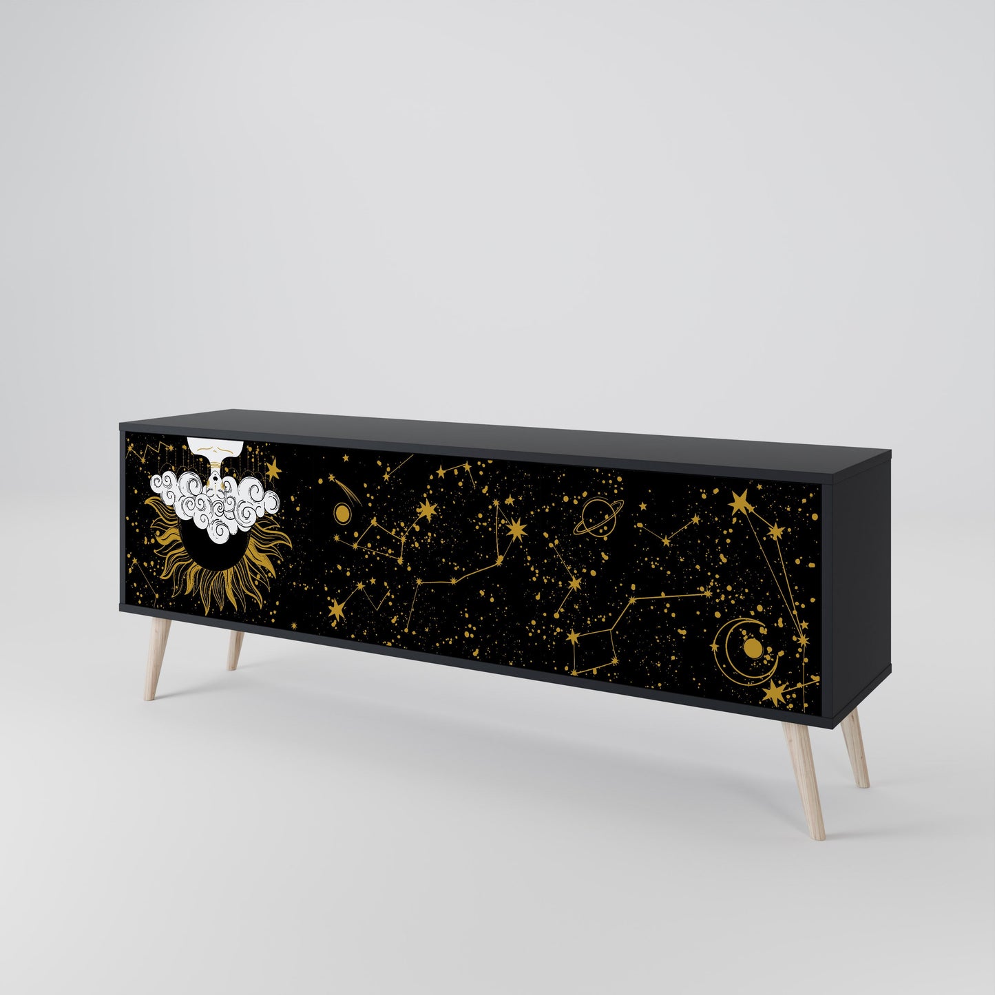 STELLAR CONSTELLATIONS TV-bänk med 3 dörrar i svart finish
