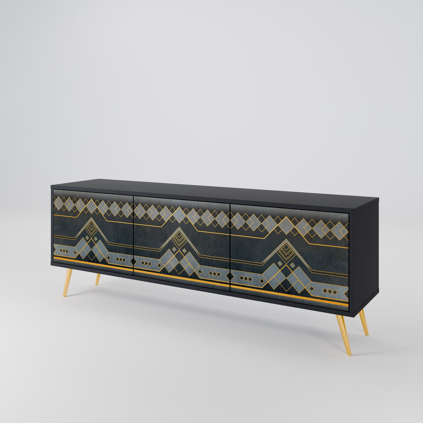 ROYAL ORDINARINESS 3-Door TV Stand in Black Finish