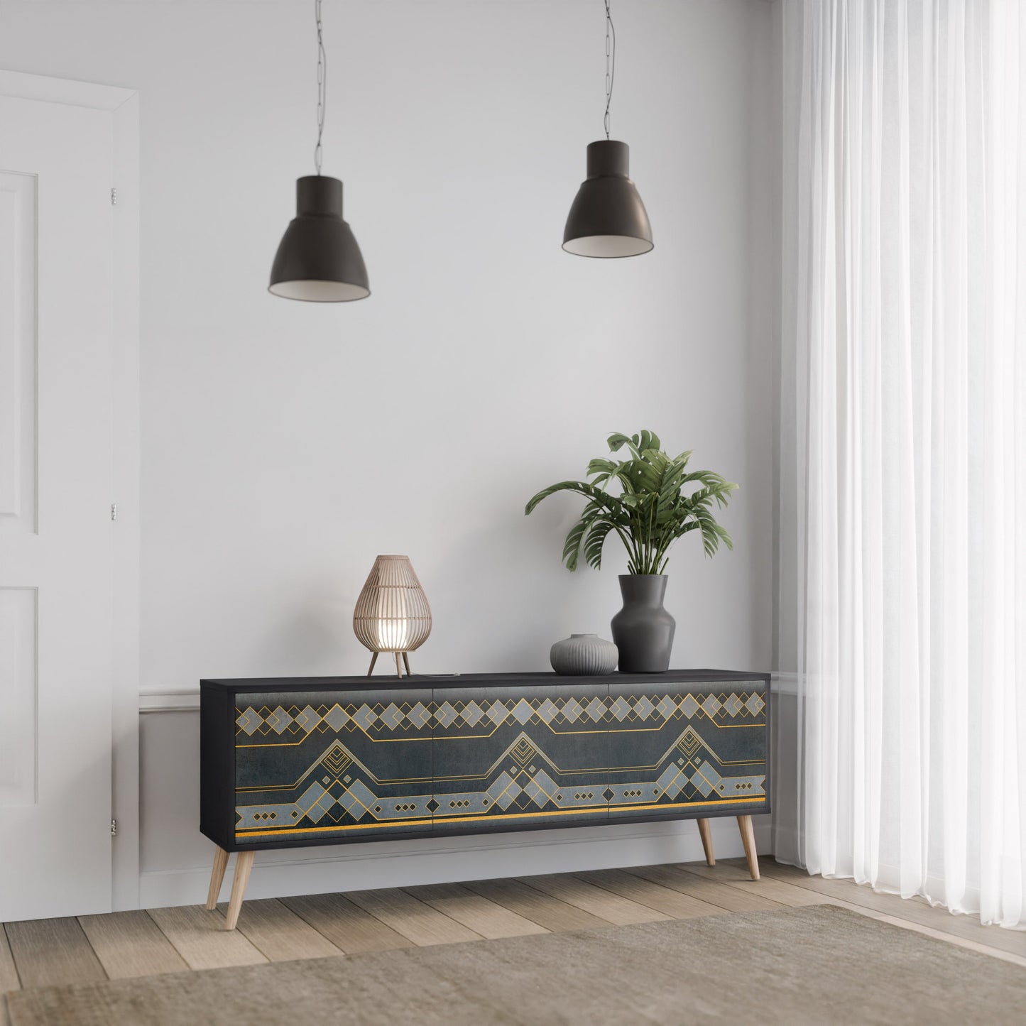 ROYAL ORDINARINESS 3-Door TV Stand in Black Finish