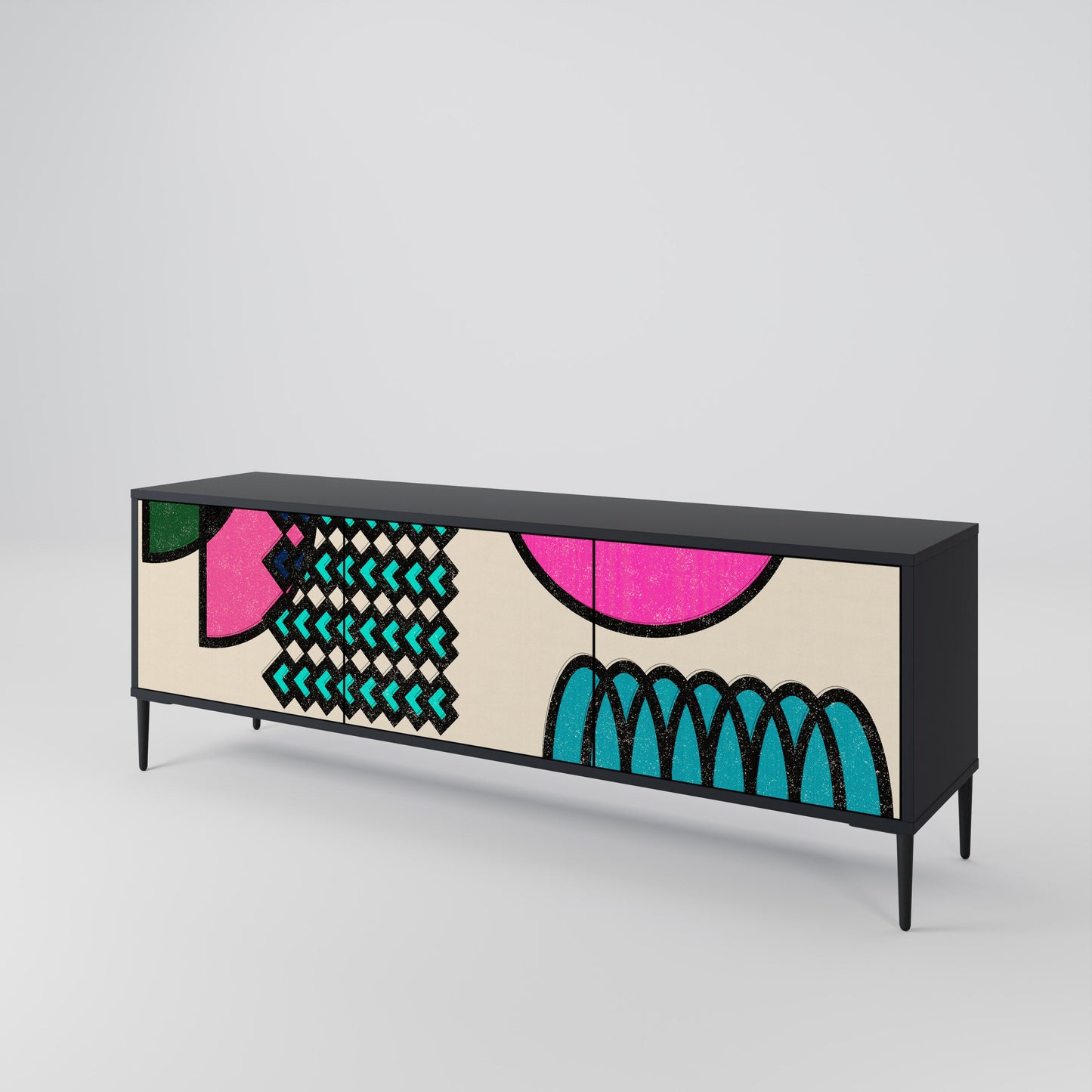 GEOMETRIC RHAPSODY 3-Door TV Stand in Black Finish