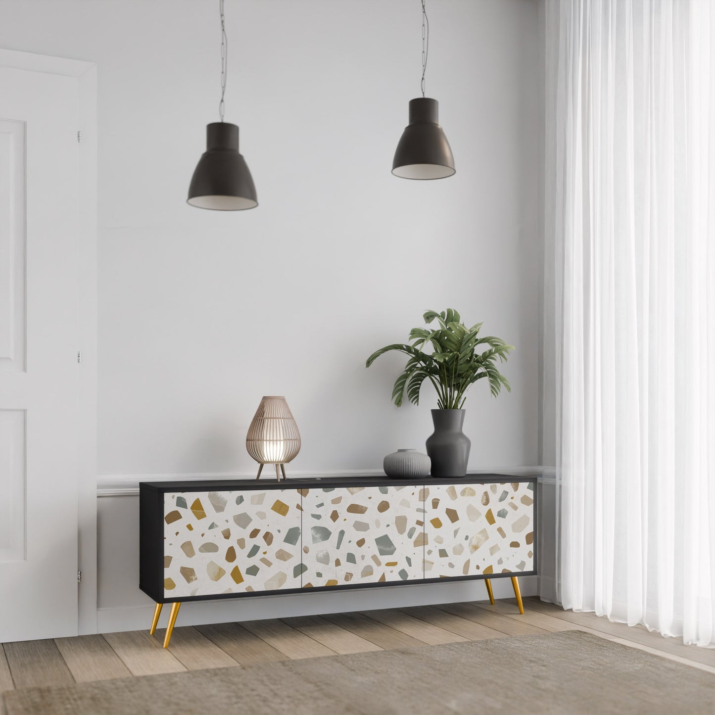 PIECES OF TOMORROW 3-Door TV Stand in Black Finish