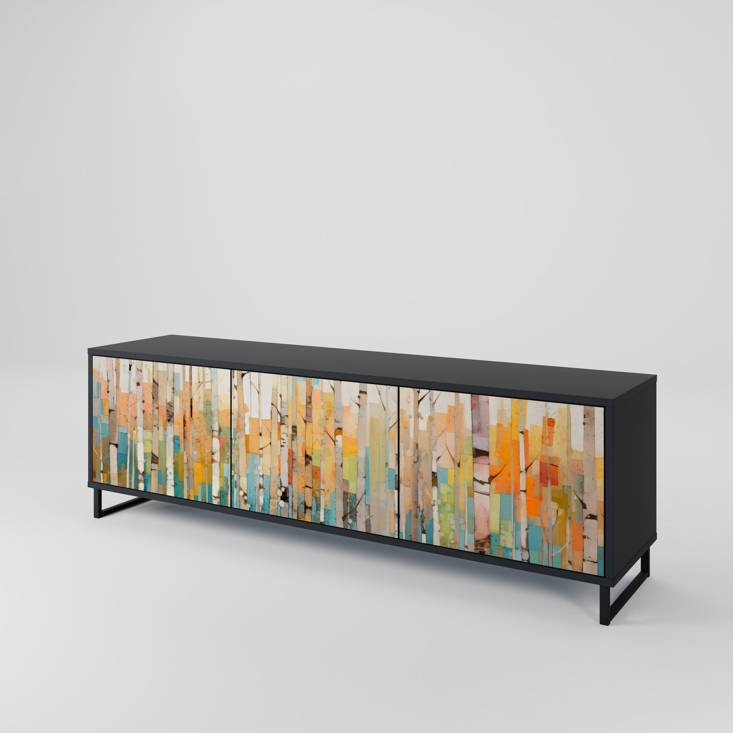 BIRCH KALEIDOSCOPE TV-bänk med 3 dörrar i svart finish