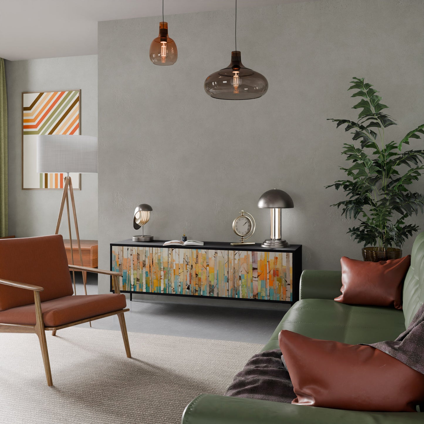 BIRCH KALEIDOSCOPE TV-bänk med 3 dörrar i svart finish