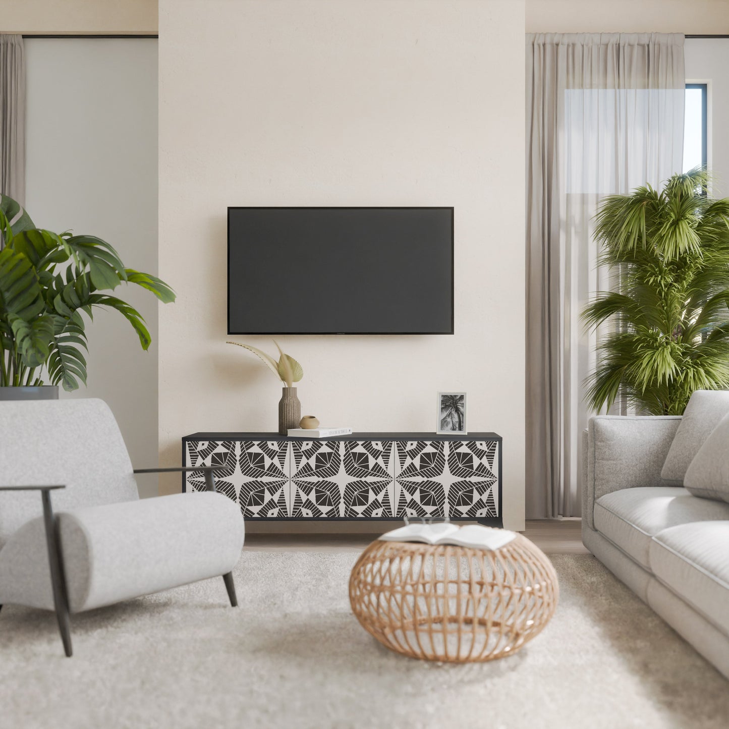 MONOCHROME NEXUS TV-bänk med 3 dörrar i svart finish