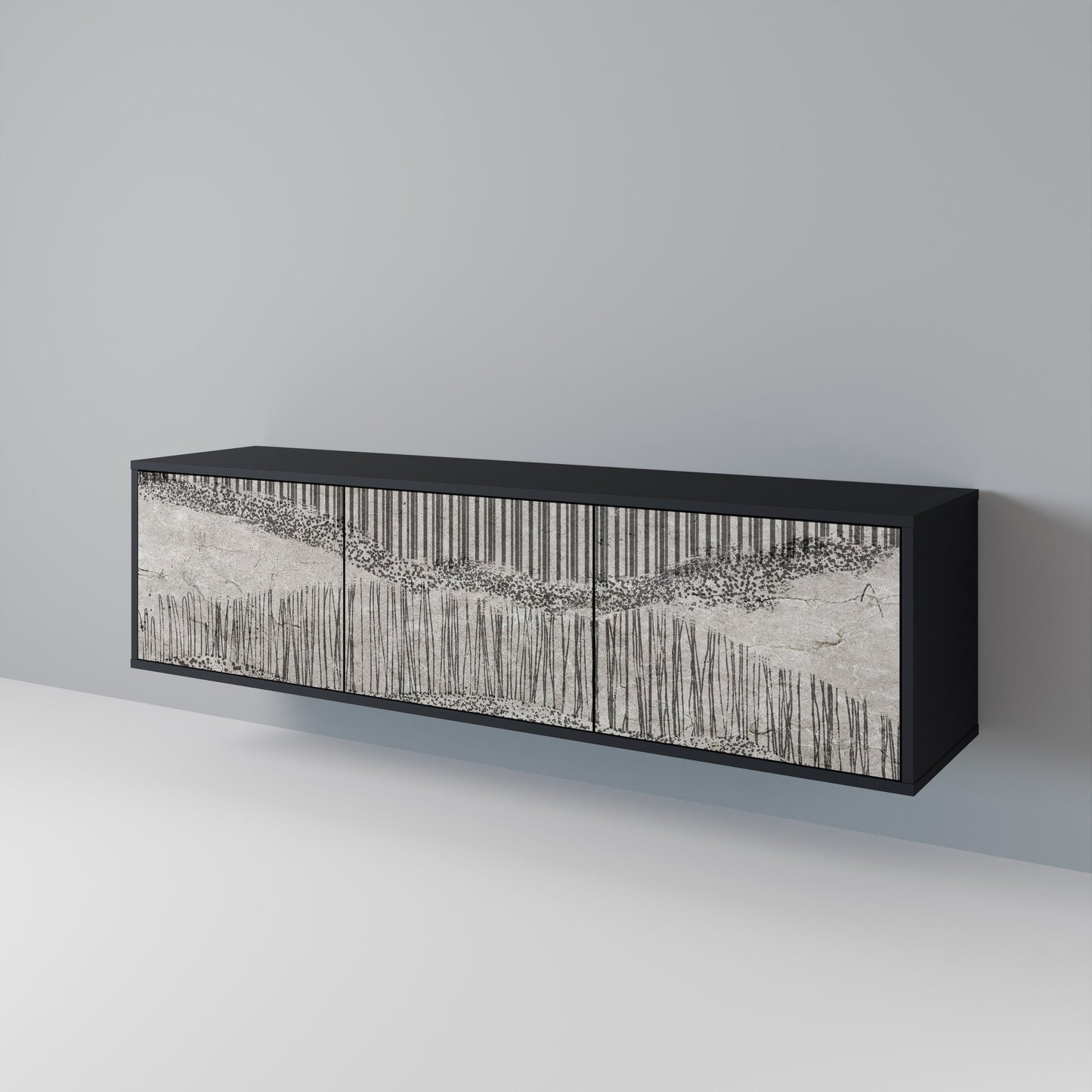 GRAIN LINES TV-bänk med 3 dörrar i svart finish
