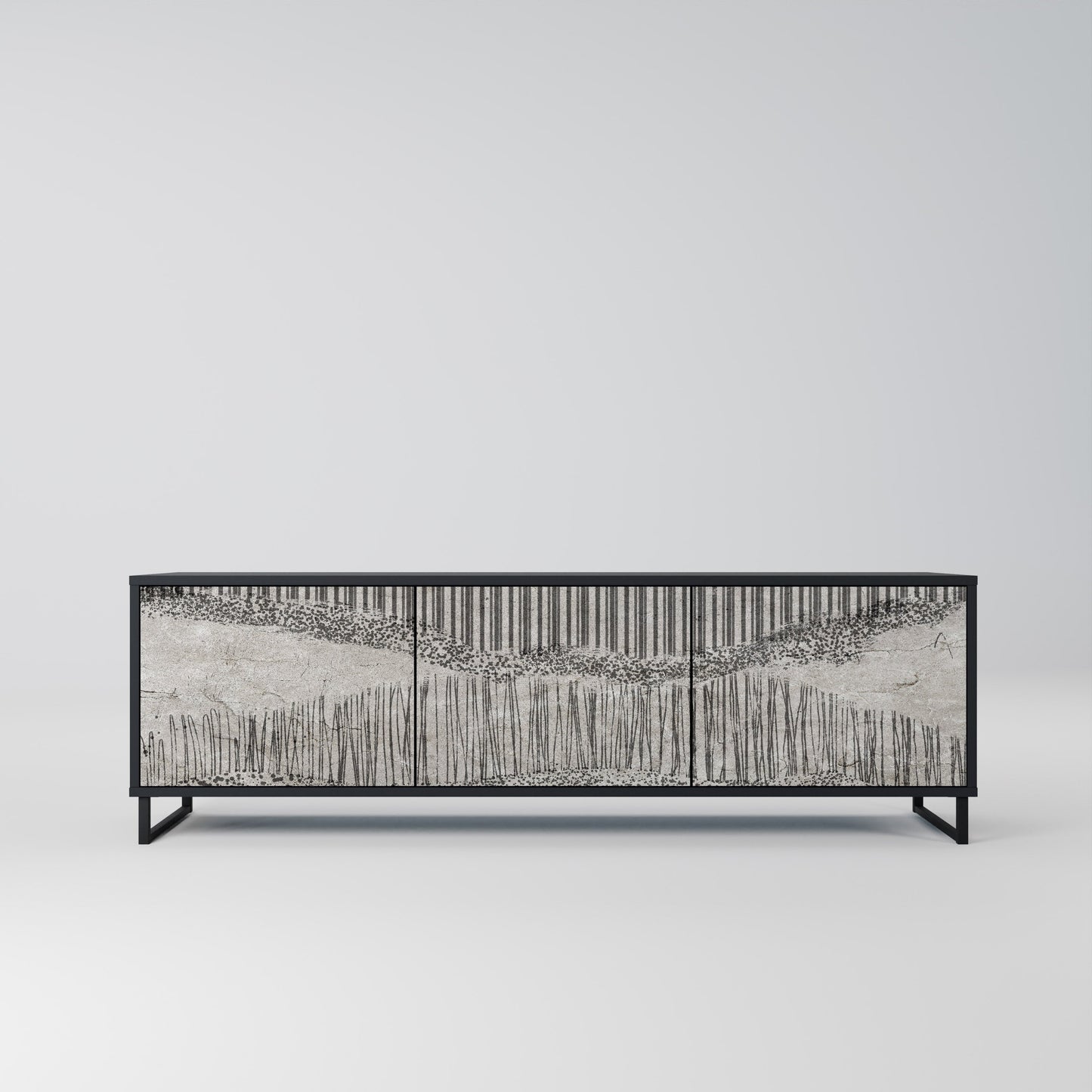 GRAIN LINES TV-bänk med 3 dörrar i svart finish