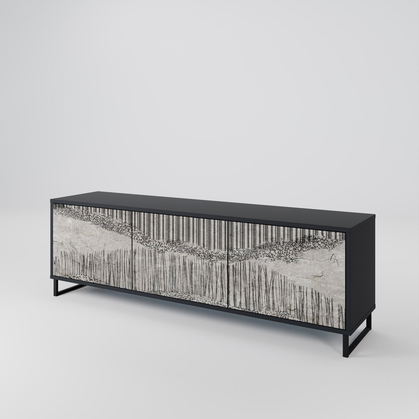 GRAIN LINES TV-bänk med 3 dörrar i svart finish