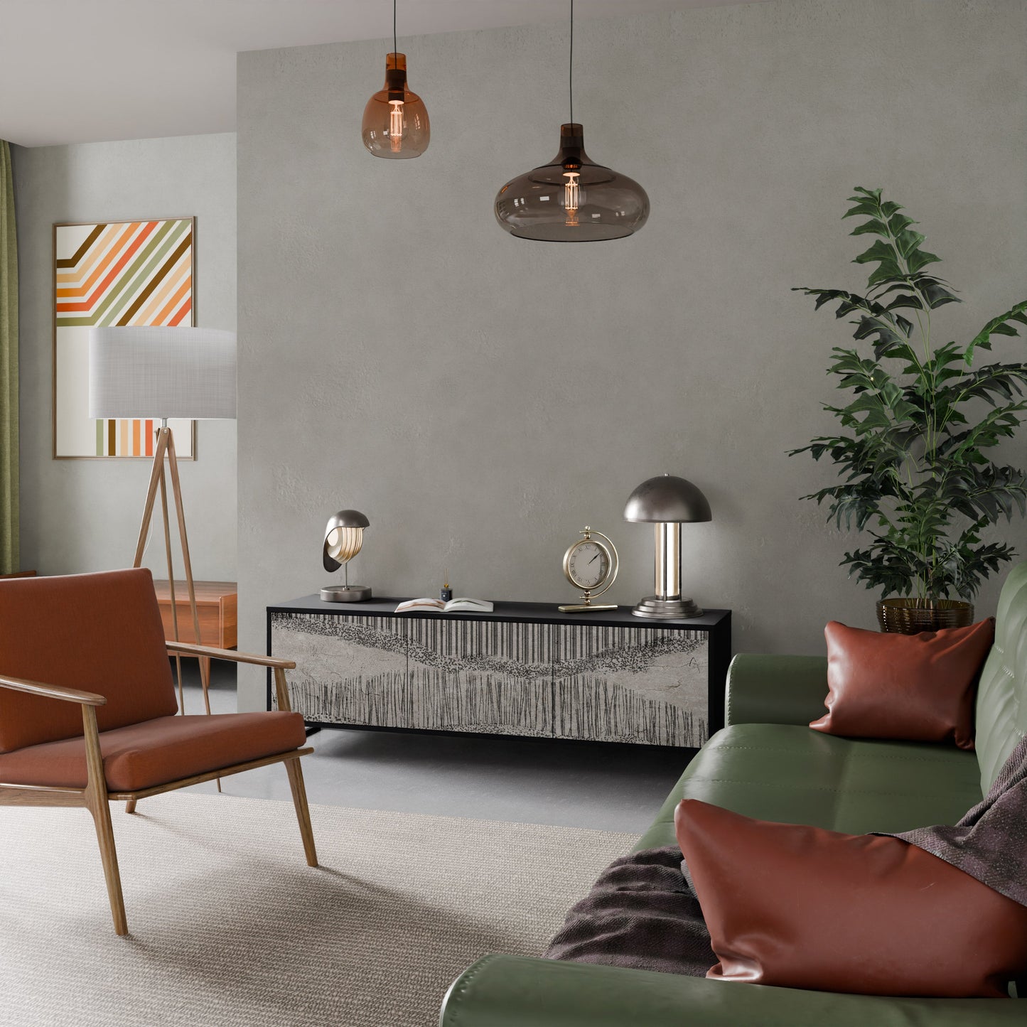 GRAIN LINES TV-bänk med 3 dörrar i svart finish