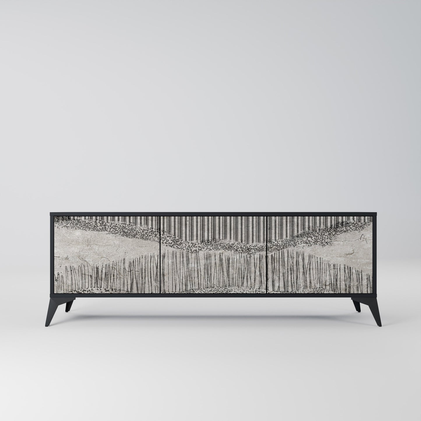 GRAIN LINES TV-bänk med 3 dörrar i svart finish