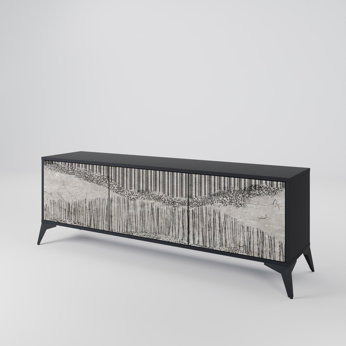 GRAIN LINES TV-bänk med 3 dörrar i svart finish