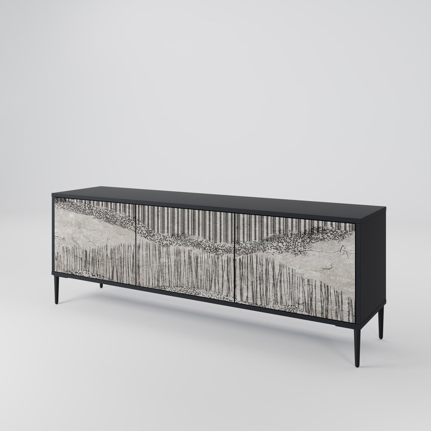 GRAIN LINES TV-bänk med 3 dörrar i svart finish