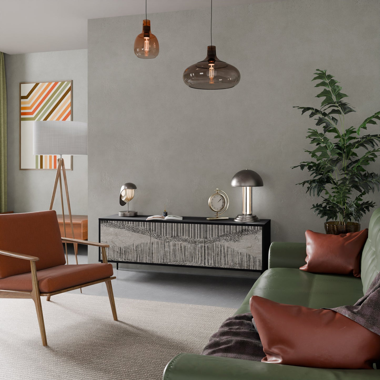 GRAIN LINES TV-bänk med 3 dörrar i svart finish