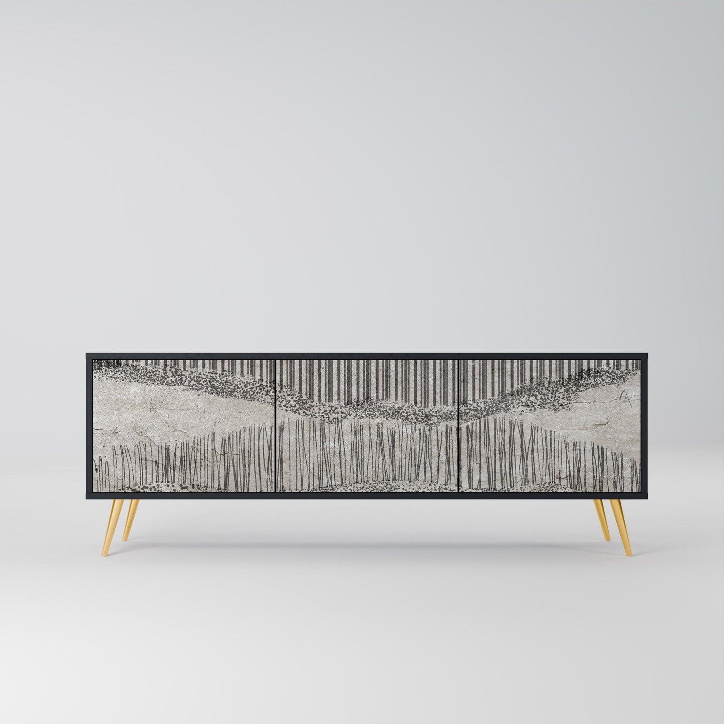 GRAIN LINES TV-bänk med 3 dörrar i svart finish