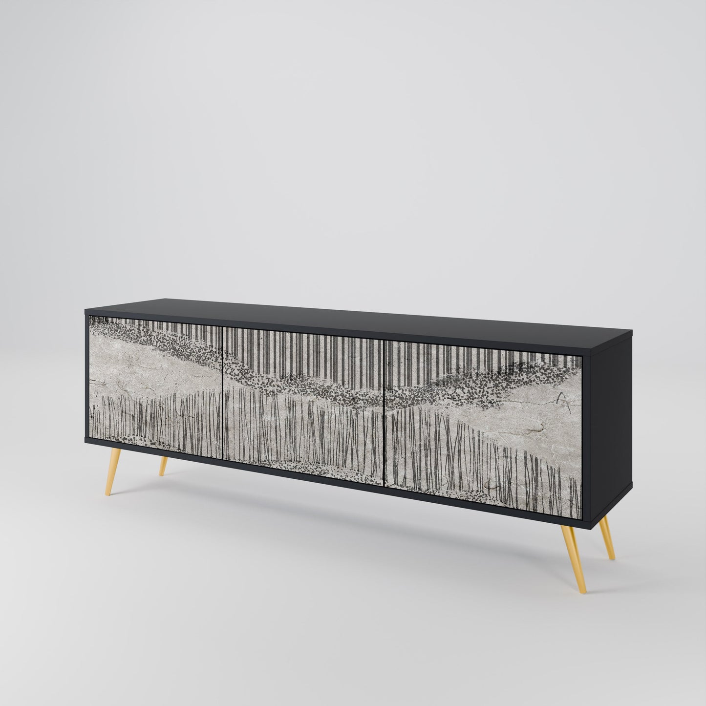 GRAIN LINES TV-bänk med 3 dörrar i svart finish