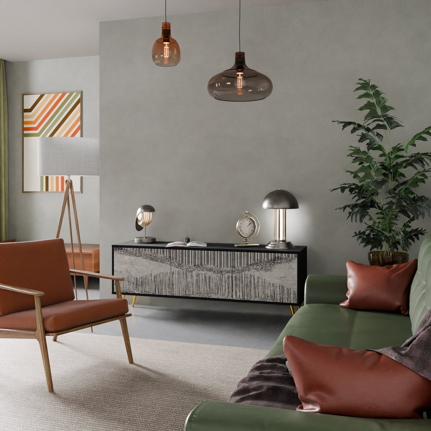 GRAIN LINES TV-bänk med 3 dörrar i svart finish