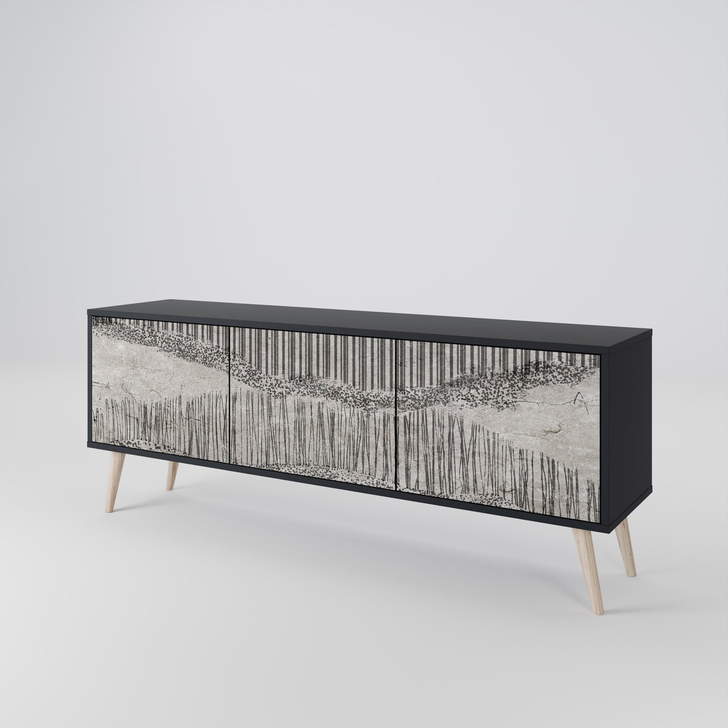 GRAIN LINES TV-bänk med 3 dörrar i svart finish
