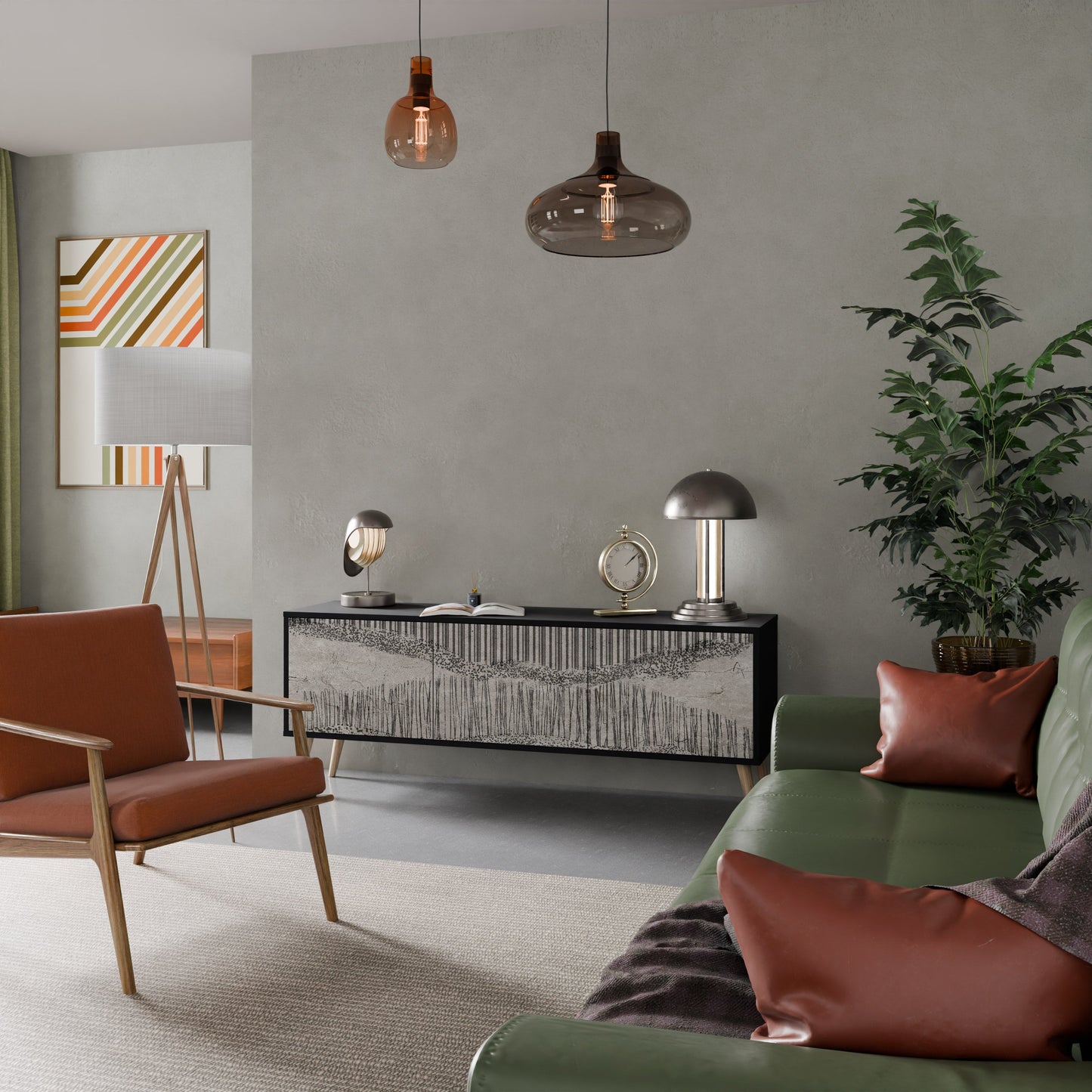 GRAIN LINES TV-bänk med 3 dörrar i svart finish