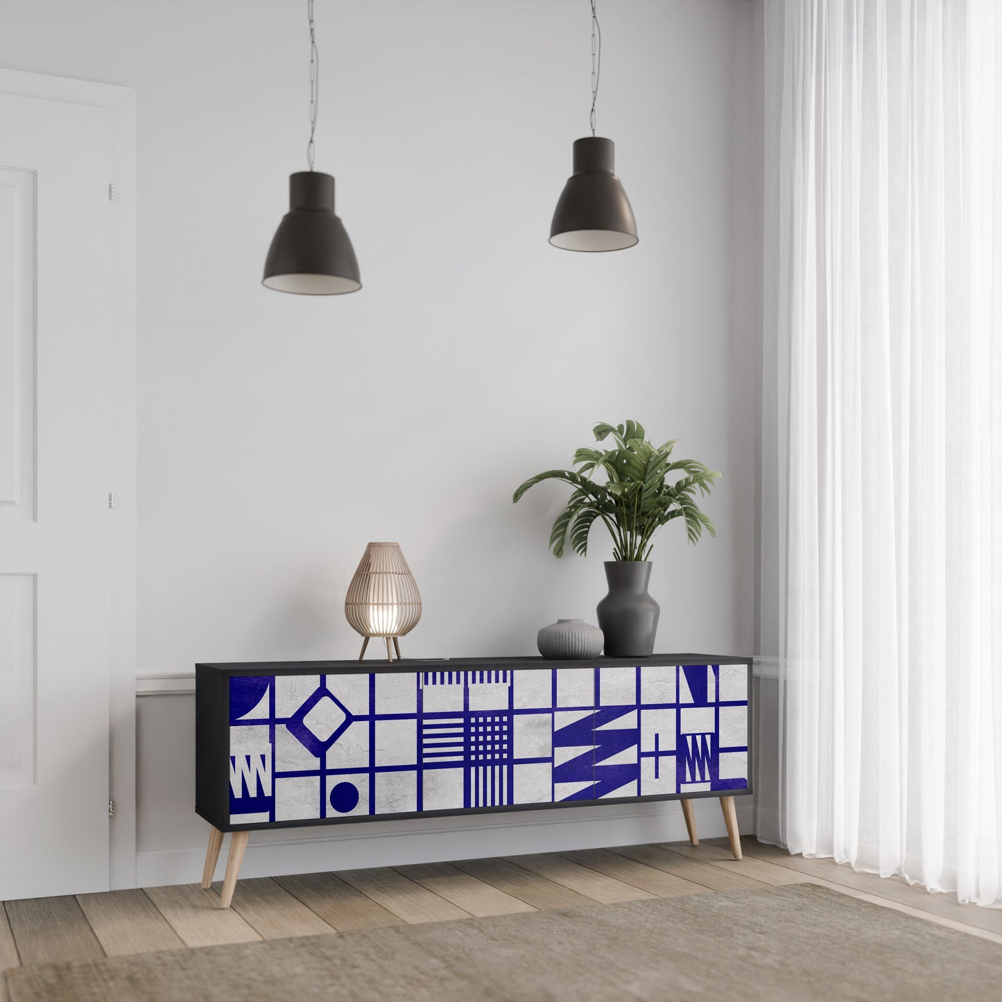 THE RIGHT PLACES TV-bänk med 3 dörrar i svart finish