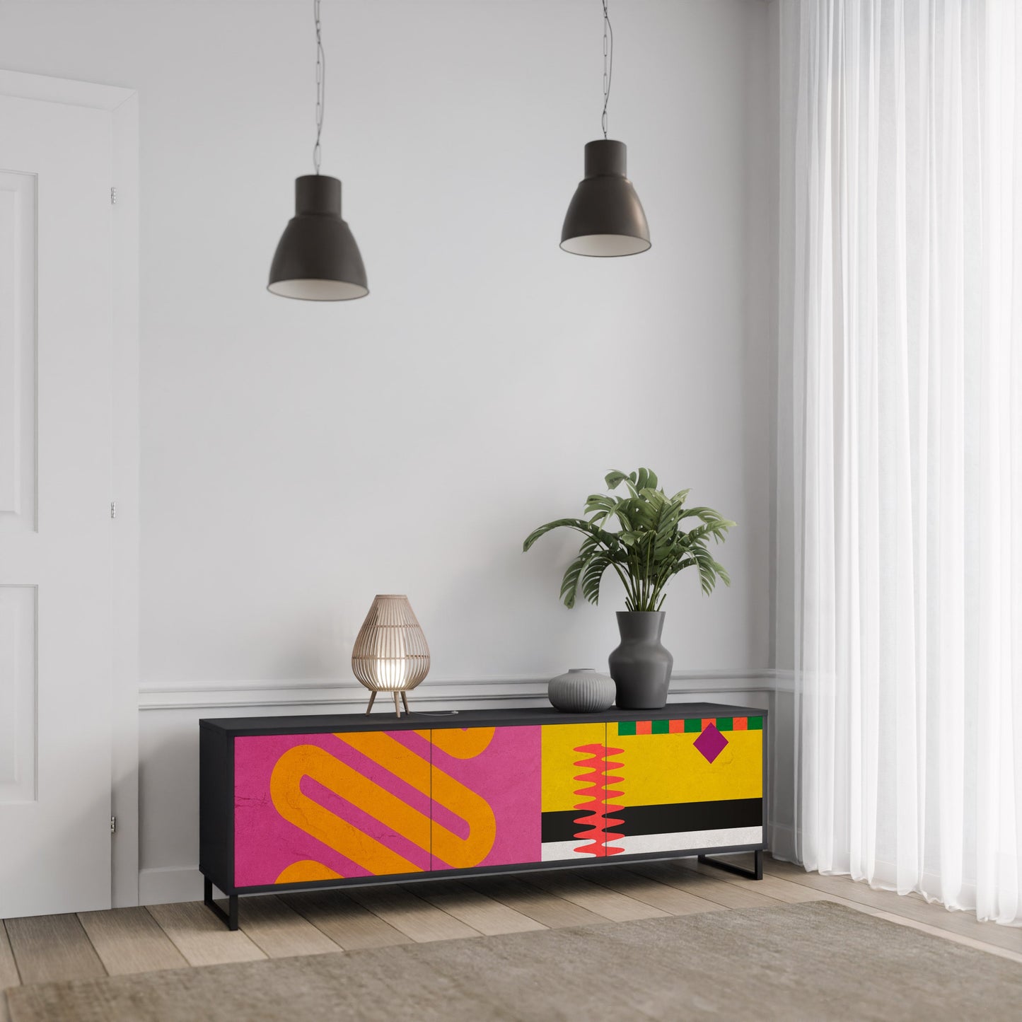 VIVID ART TV-bänk med 3 dörrar i svart finish