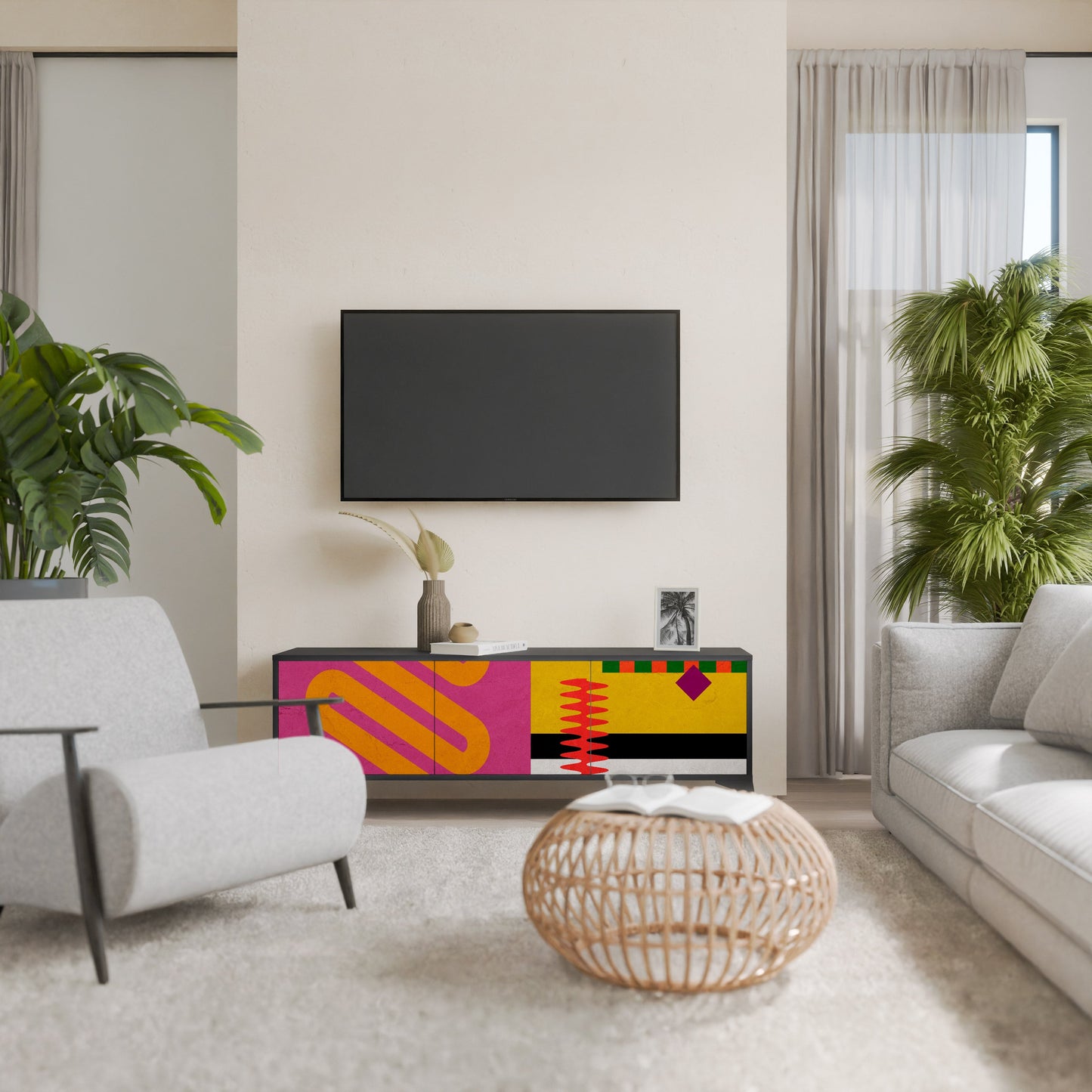 VIVID ART TV-bänk med 3 dörrar i svart finish