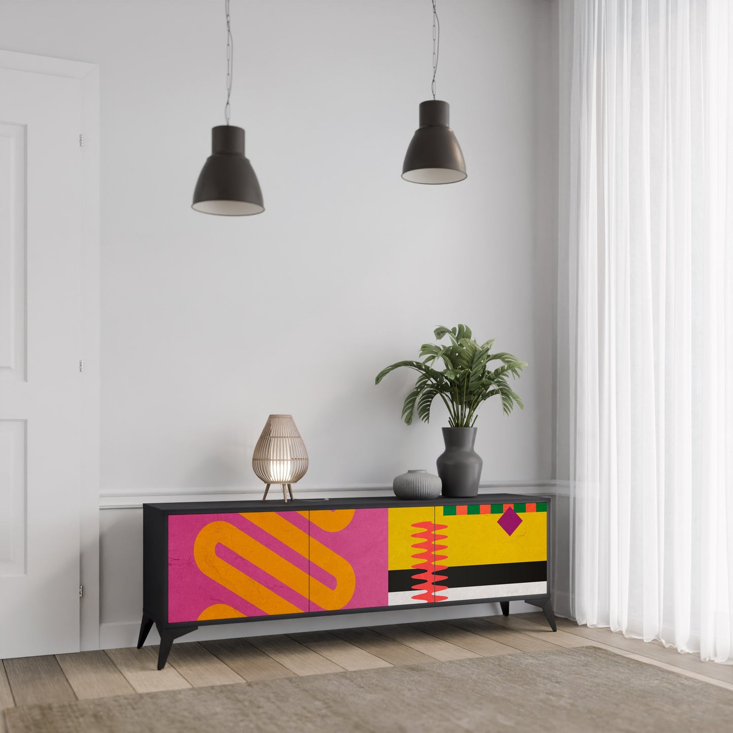 VIVID ART TV-bänk med 3 dörrar i svart finish
