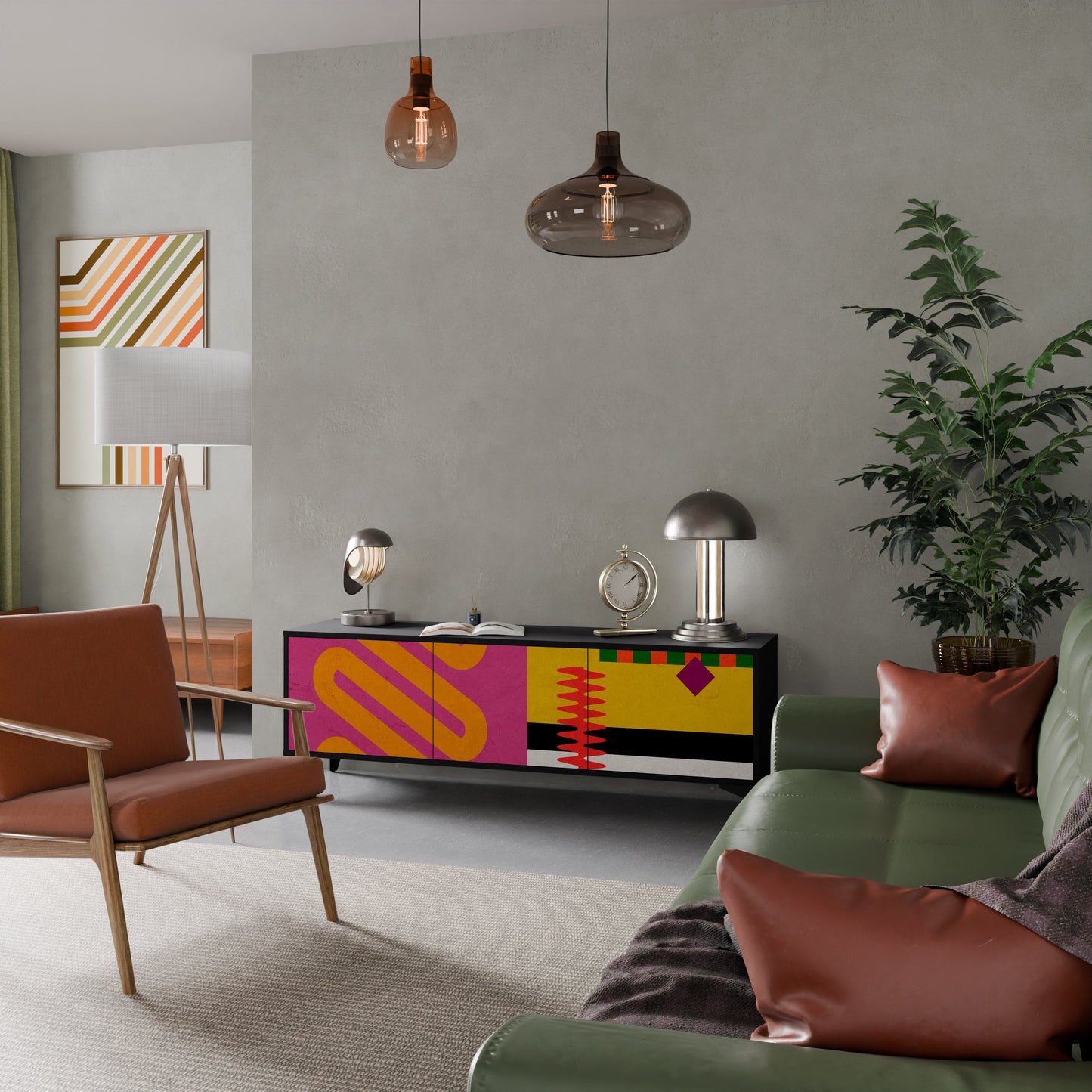 VIVID ART TV-bänk med 3 dörrar i svart finish