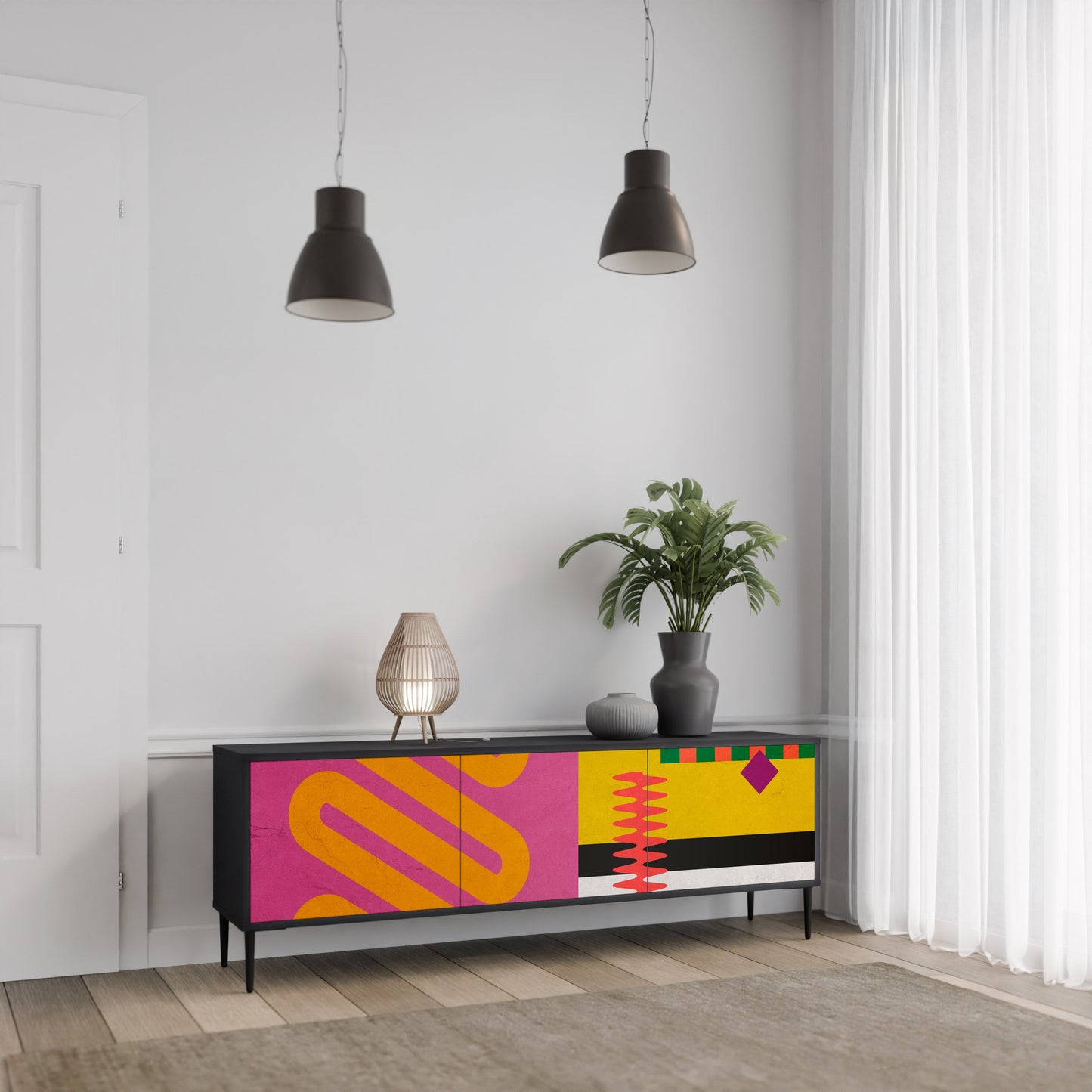 VIVID ART TV-bänk med 3 dörrar i svart finish