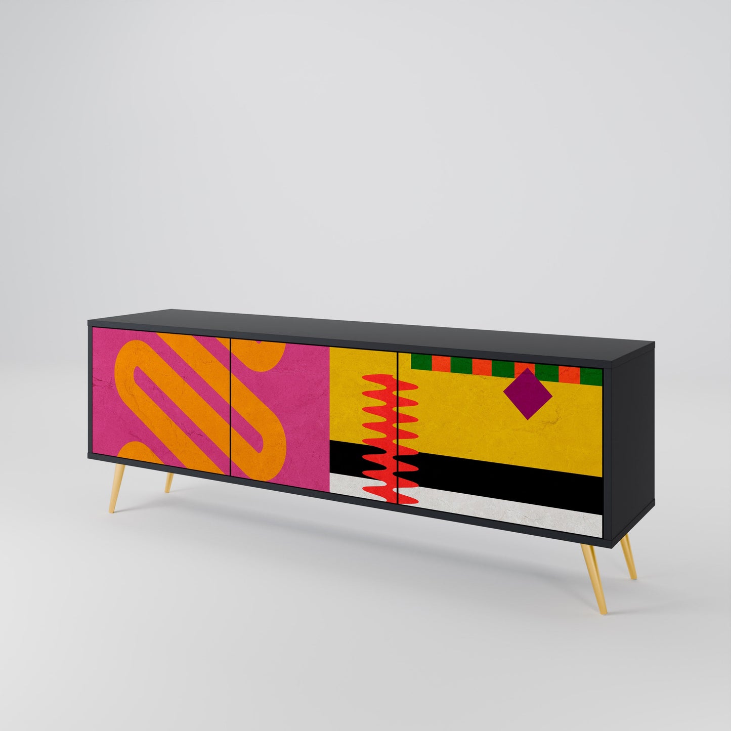 VIVID ART TV-bänk med 3 dörrar i svart finish