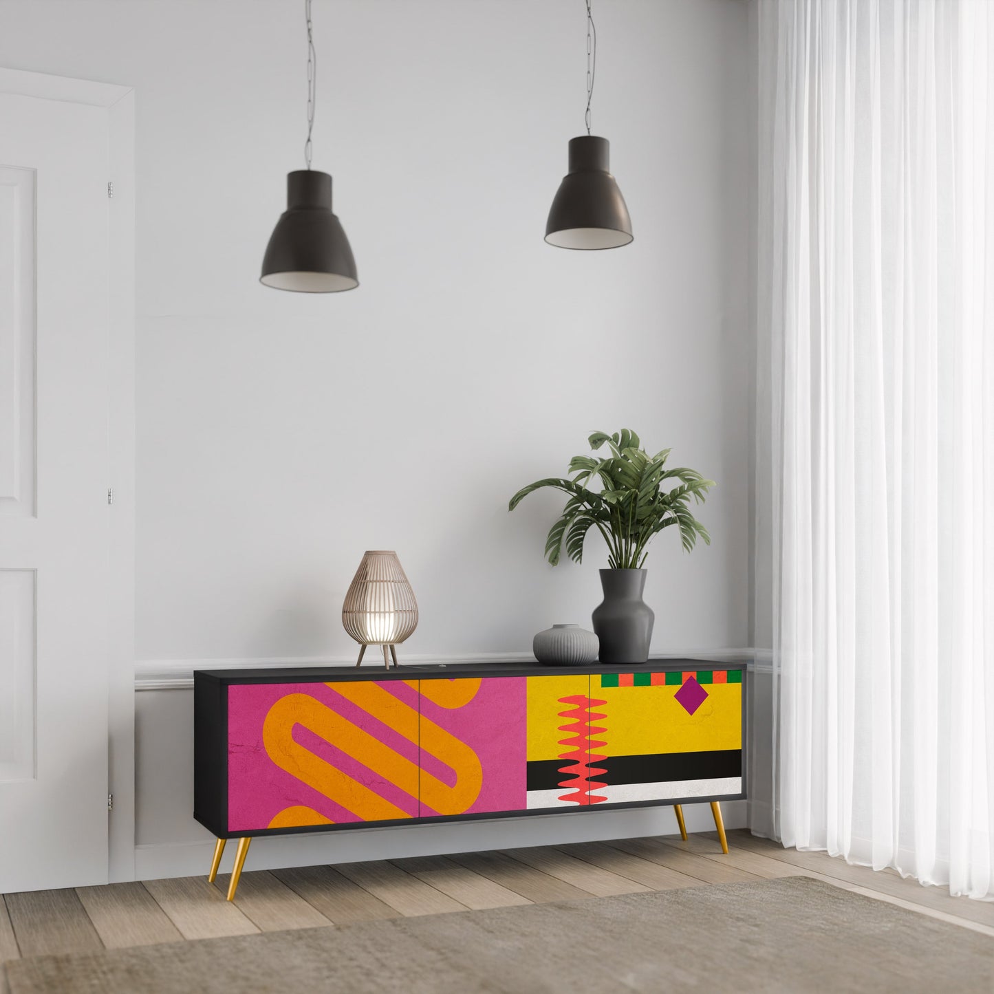VIVID ART TV-bänk med 3 dörrar i svart finish
