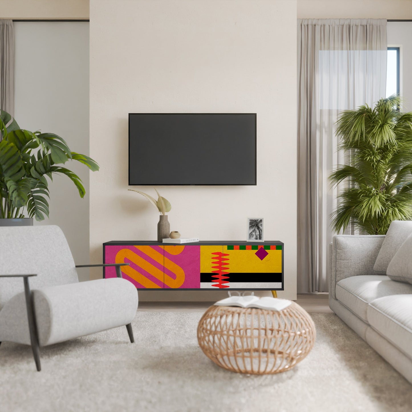 VIVID ART TV-bänk med 3 dörrar i svart finish