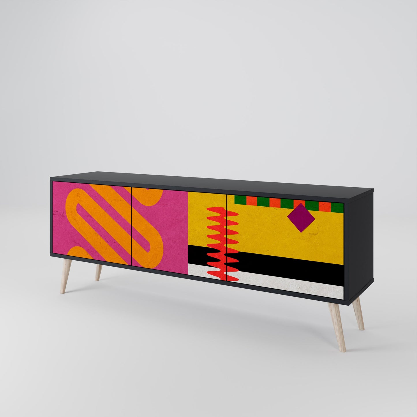 VIVID ART TV-bänk med 3 dörrar i svart finish