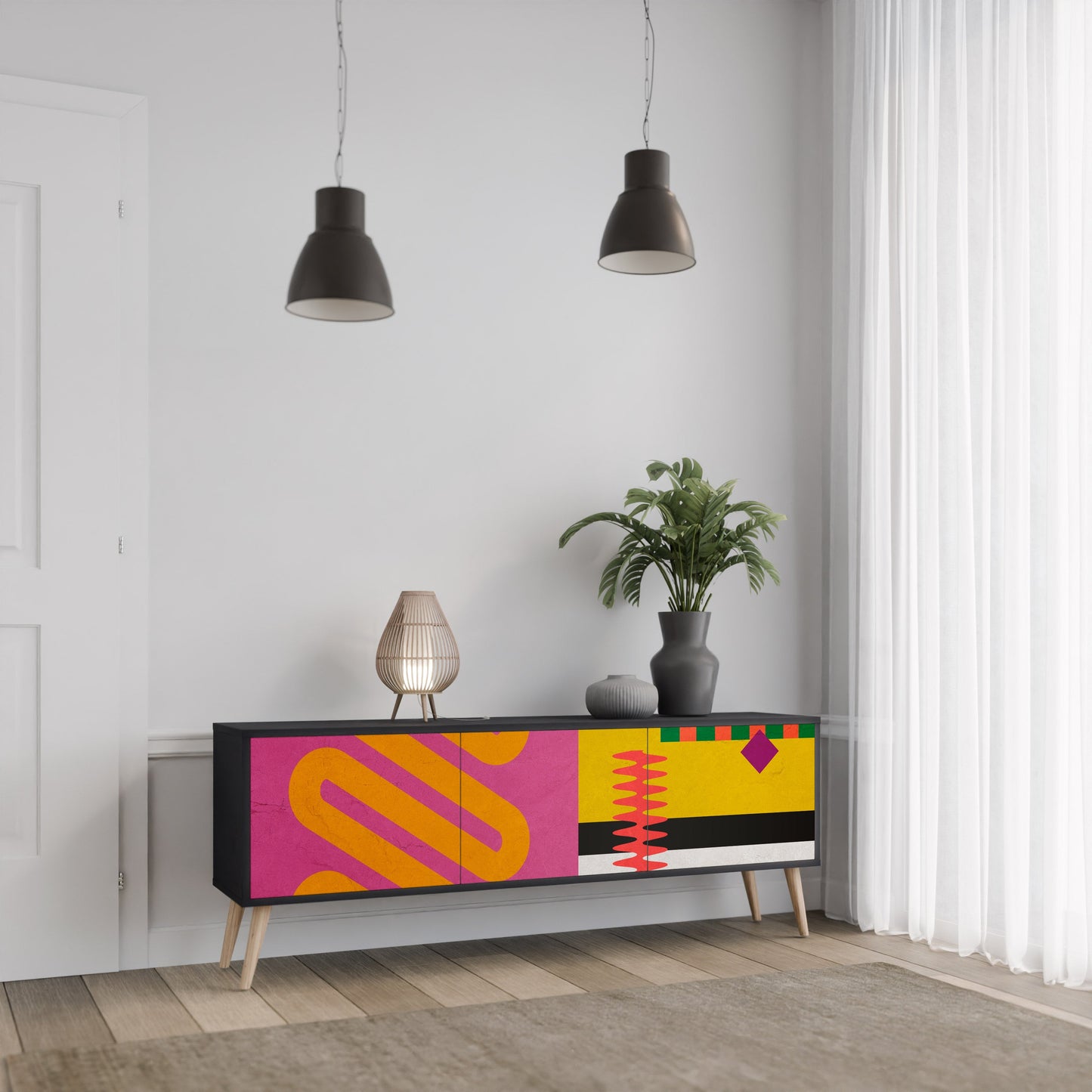 VIVID ART TV-bänk med 3 dörrar i svart finish