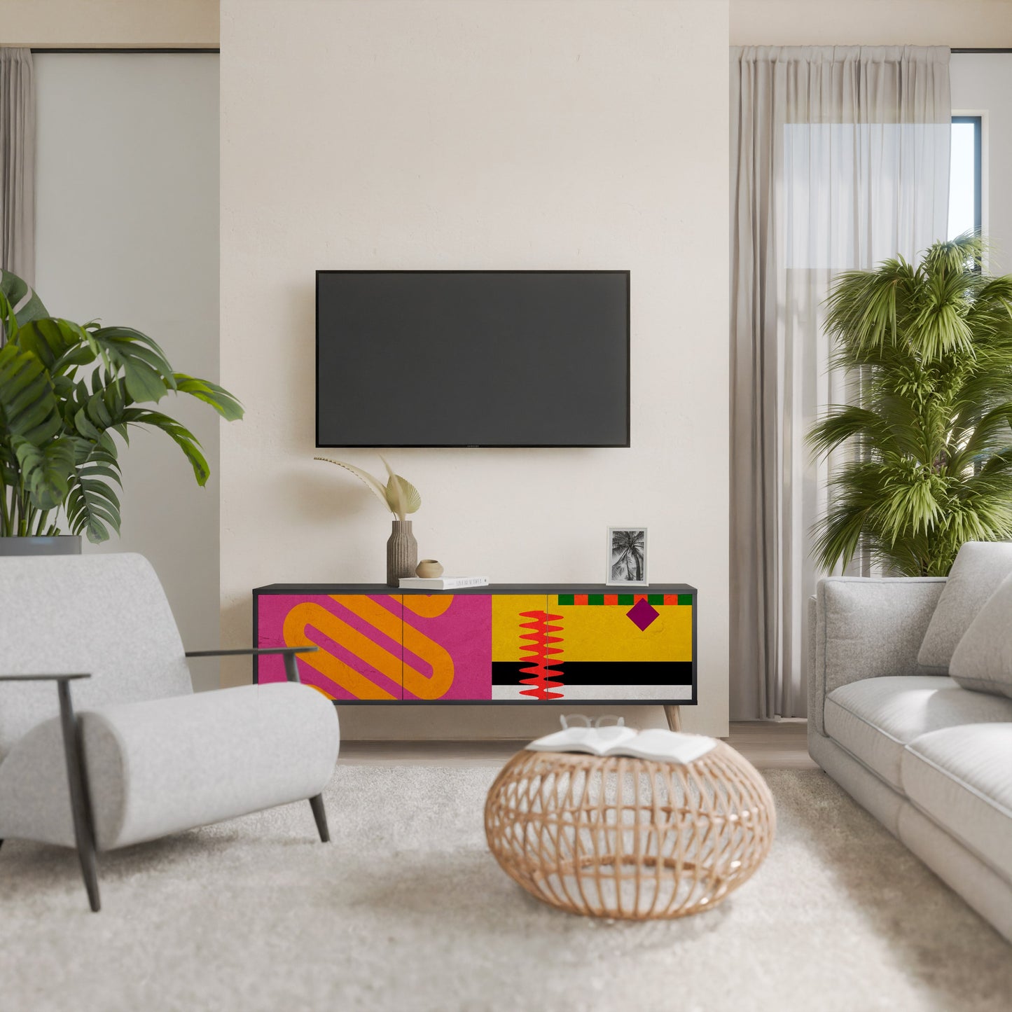 VIVID ART TV-bänk med 3 dörrar i svart finish