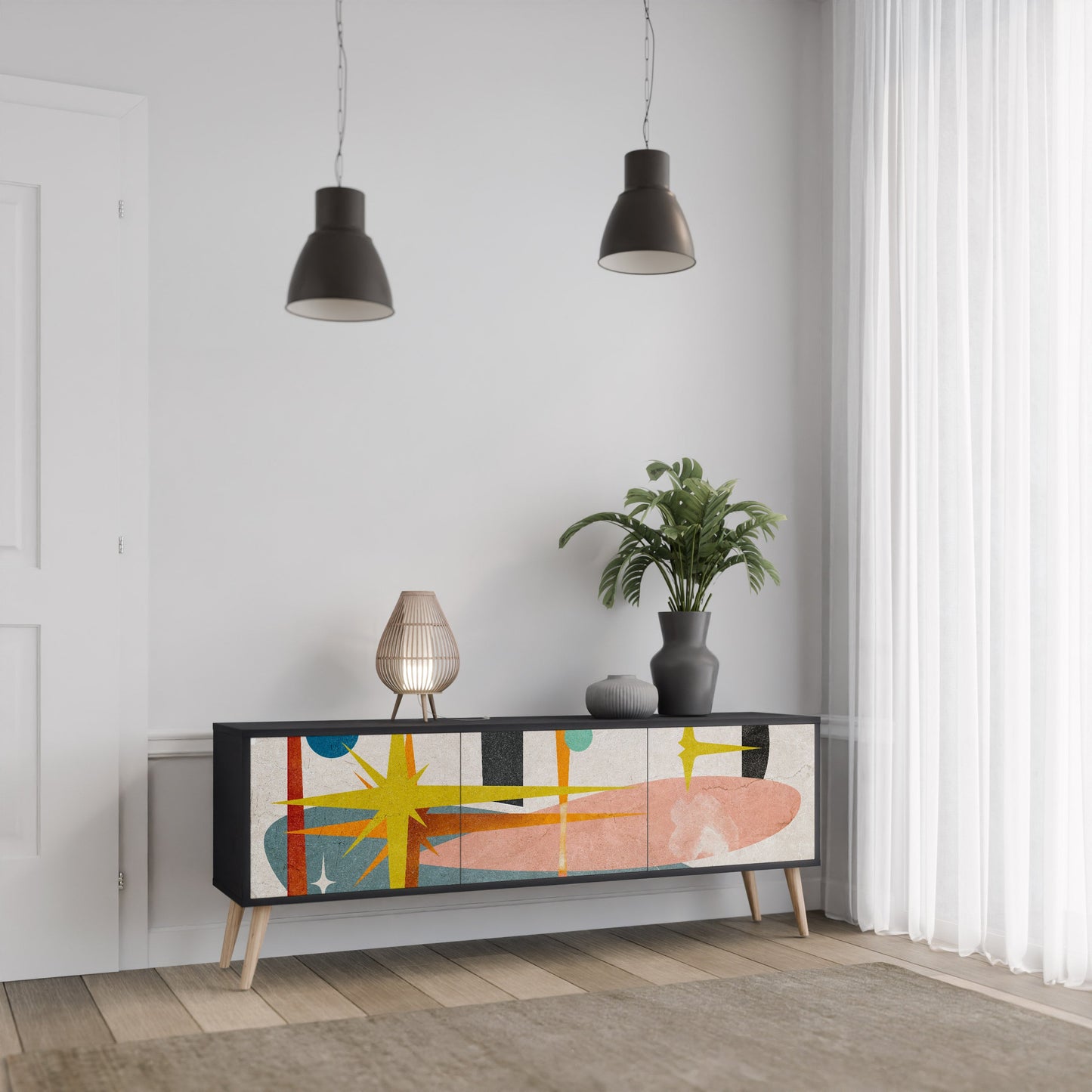 INTERSTELLAR VIBES 3-Door TV Stand in Black Finish