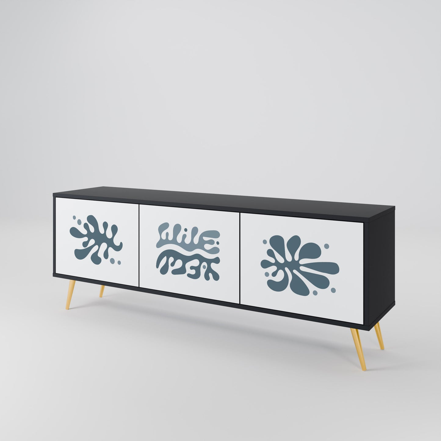 WONDERLAND VEGETATION TV-bänk med 3 dörrar i svart finish