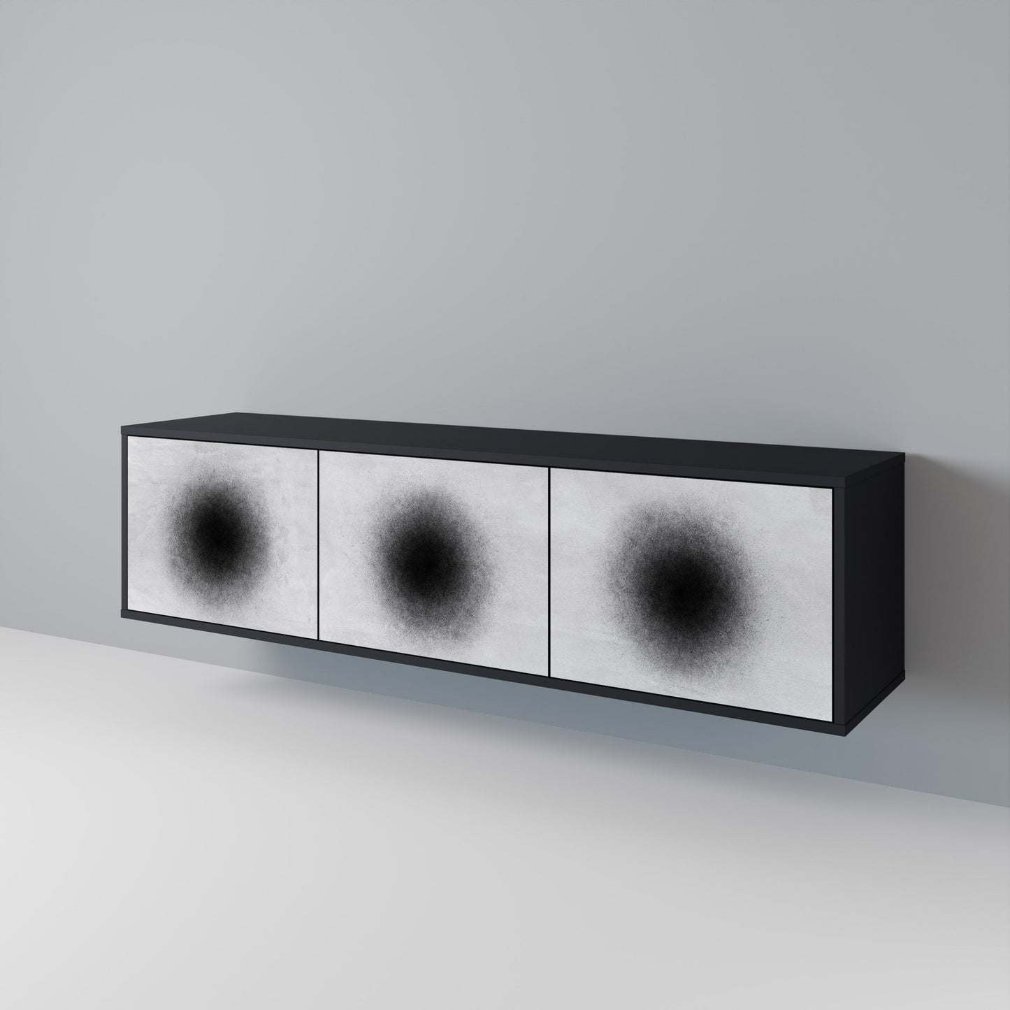 BLACK HOLE TV-bänk med 3 dörrar i svart finish